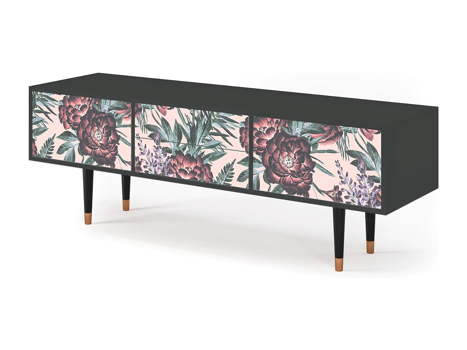 Szafka RTV - 170х59х48 cm - T4 - Peach Peonies, Antracyt