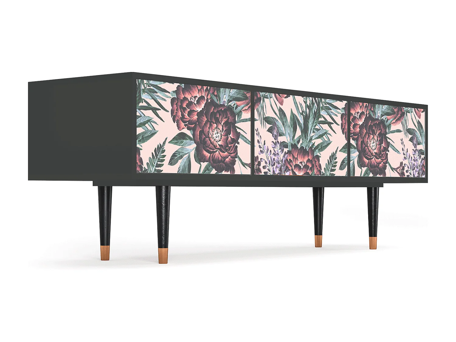 Szafka RTV - 170х59х48 cm - T4 - Peach Peonies, Antracyt