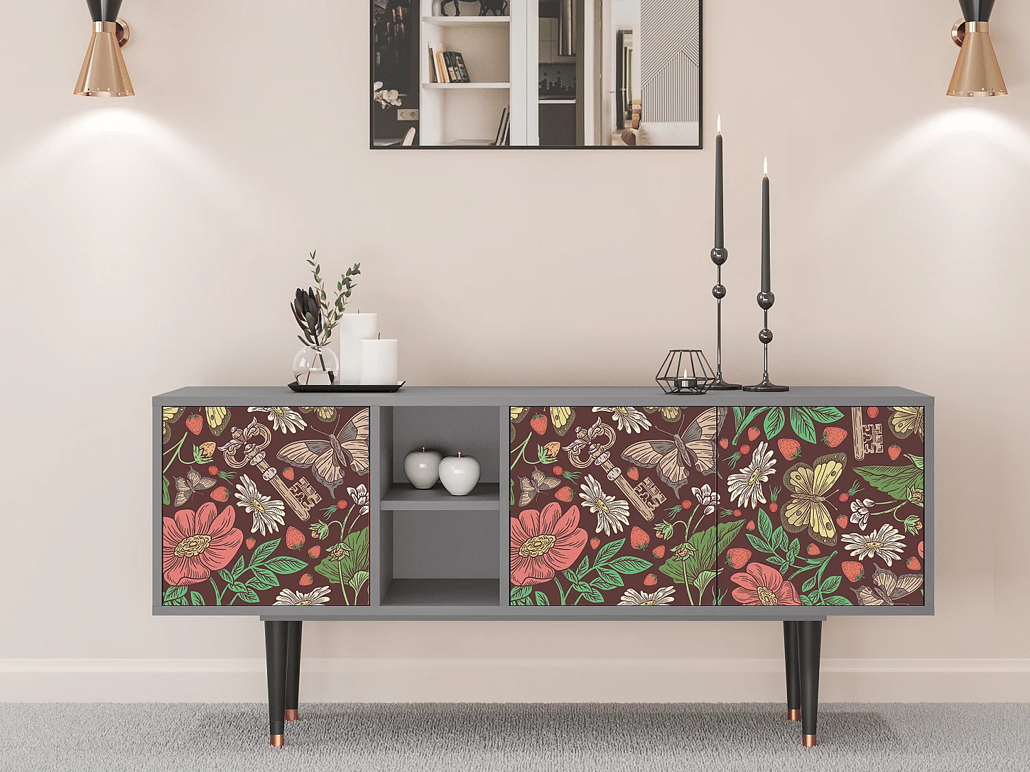 Szafka RTV - 150х69х41 cm - T5 - Alice in Wonderland, Szary