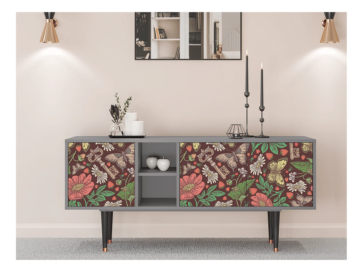 Meuble TV - 150х69х41 cm - T5 - Alice in Wonderland, Gris