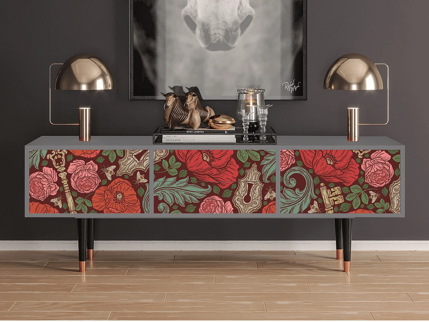 TV-Möbel - 170х59х48 cm - T4 - Poppy Garden, Grau