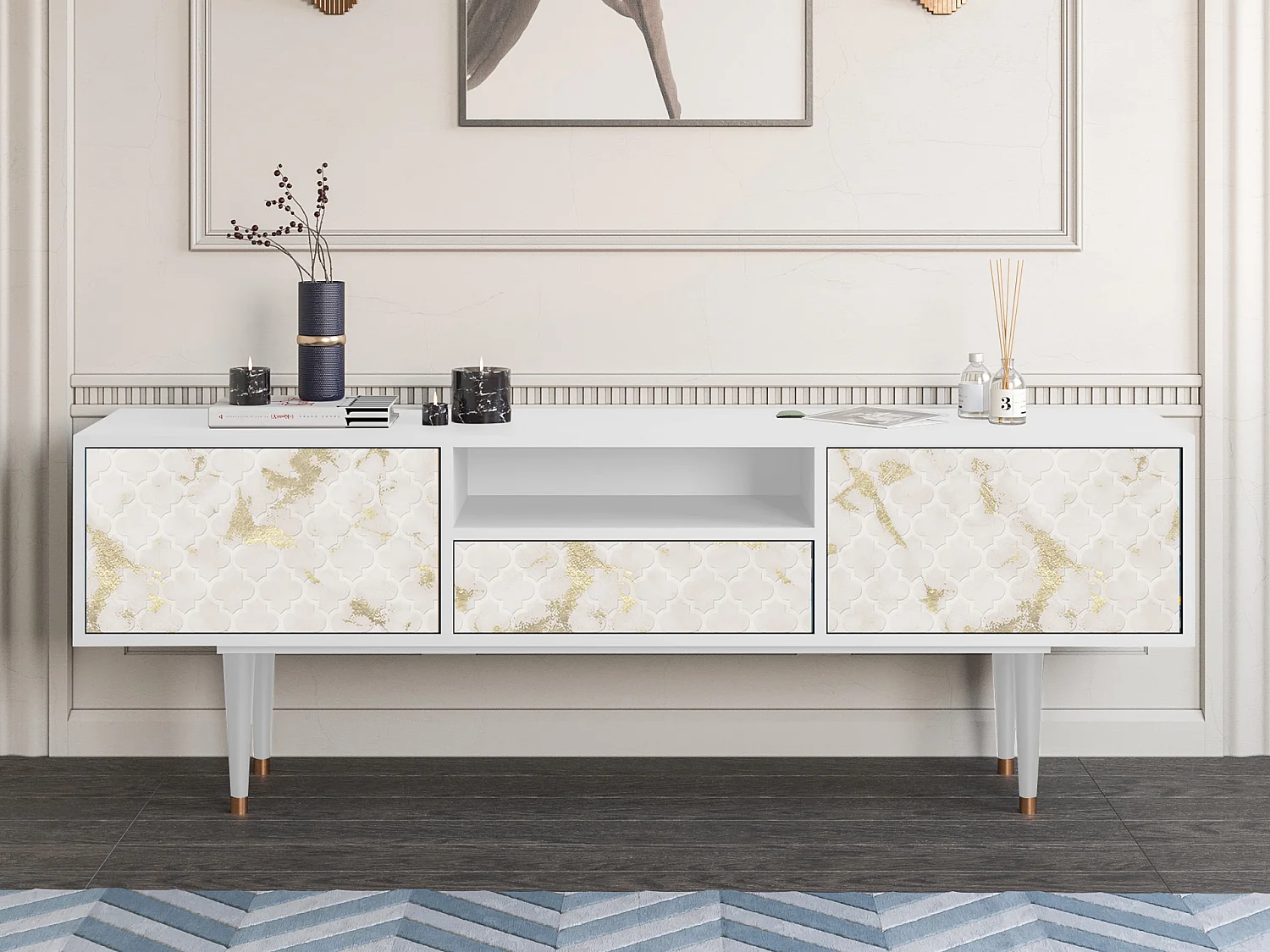 Szafka RTV - 170х59х41 cm - T6 - Sahara desert, Biały