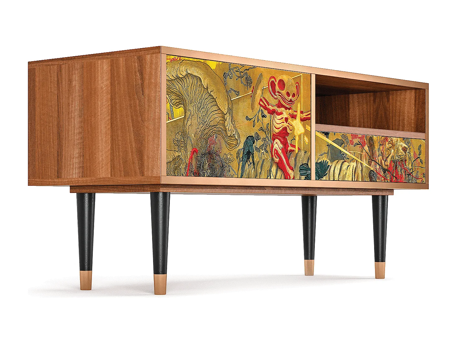 Szafka RTV - 115х59х48 cm - T3 - Blood by James Jean, Orzech