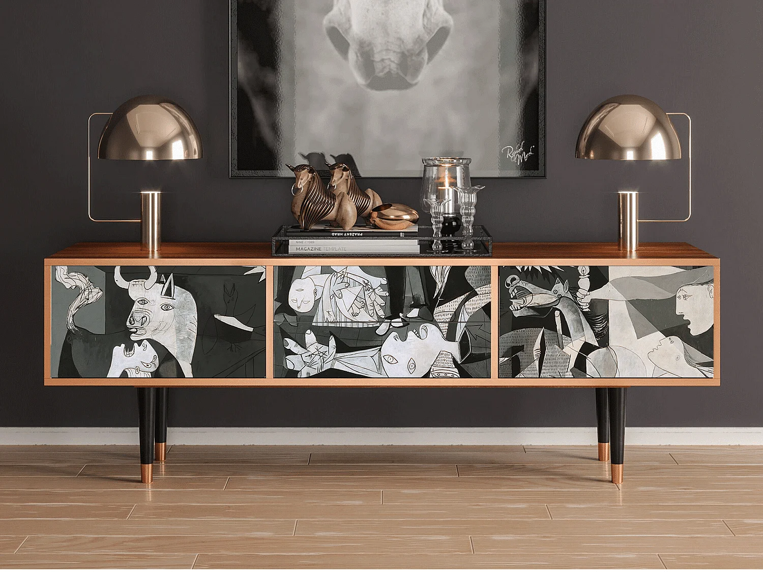 Meuble TV - 170х59х48 cm - T4 - Guernica by Picasso, Noyer