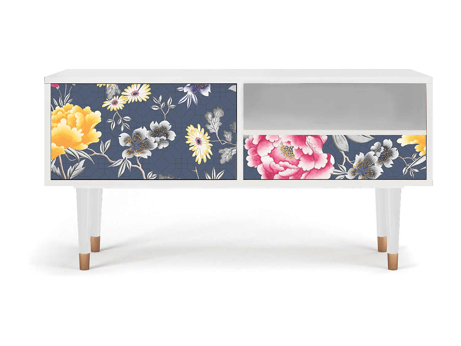 Szafka RTV - 115х59х48 cm - T3 - Dark Flower Bed, Biały