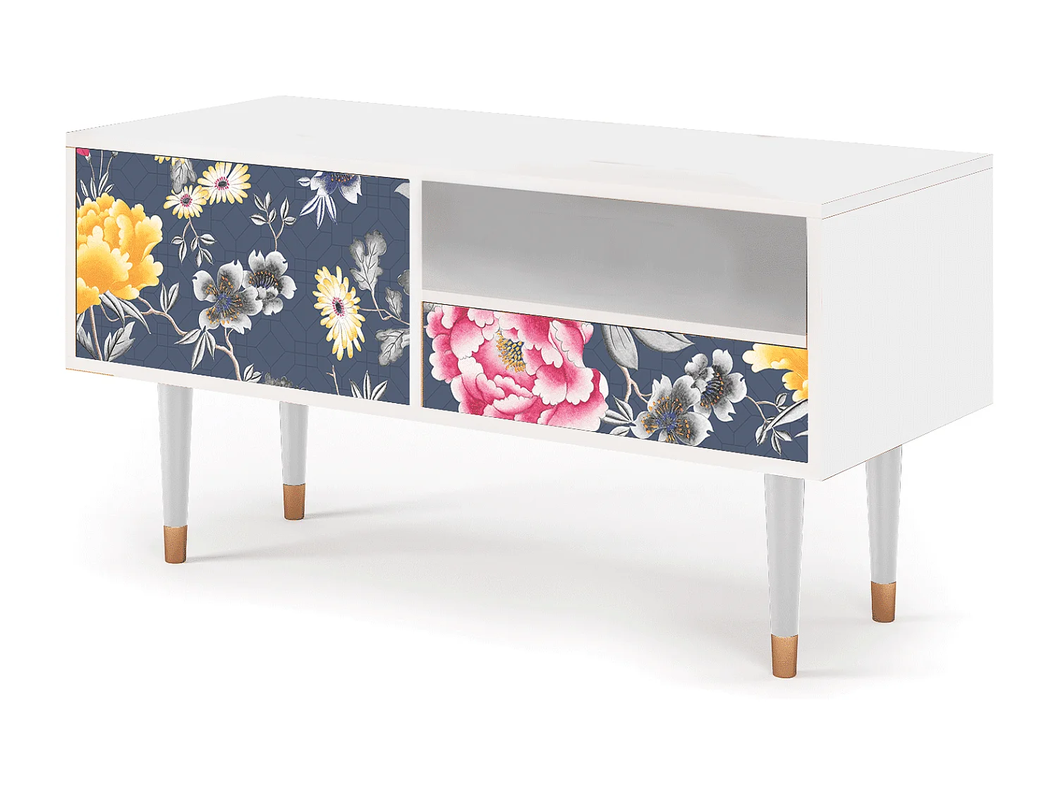 Szafka RTV - 115х59х48 cm - T3 - Dark Flower Bed, Biały