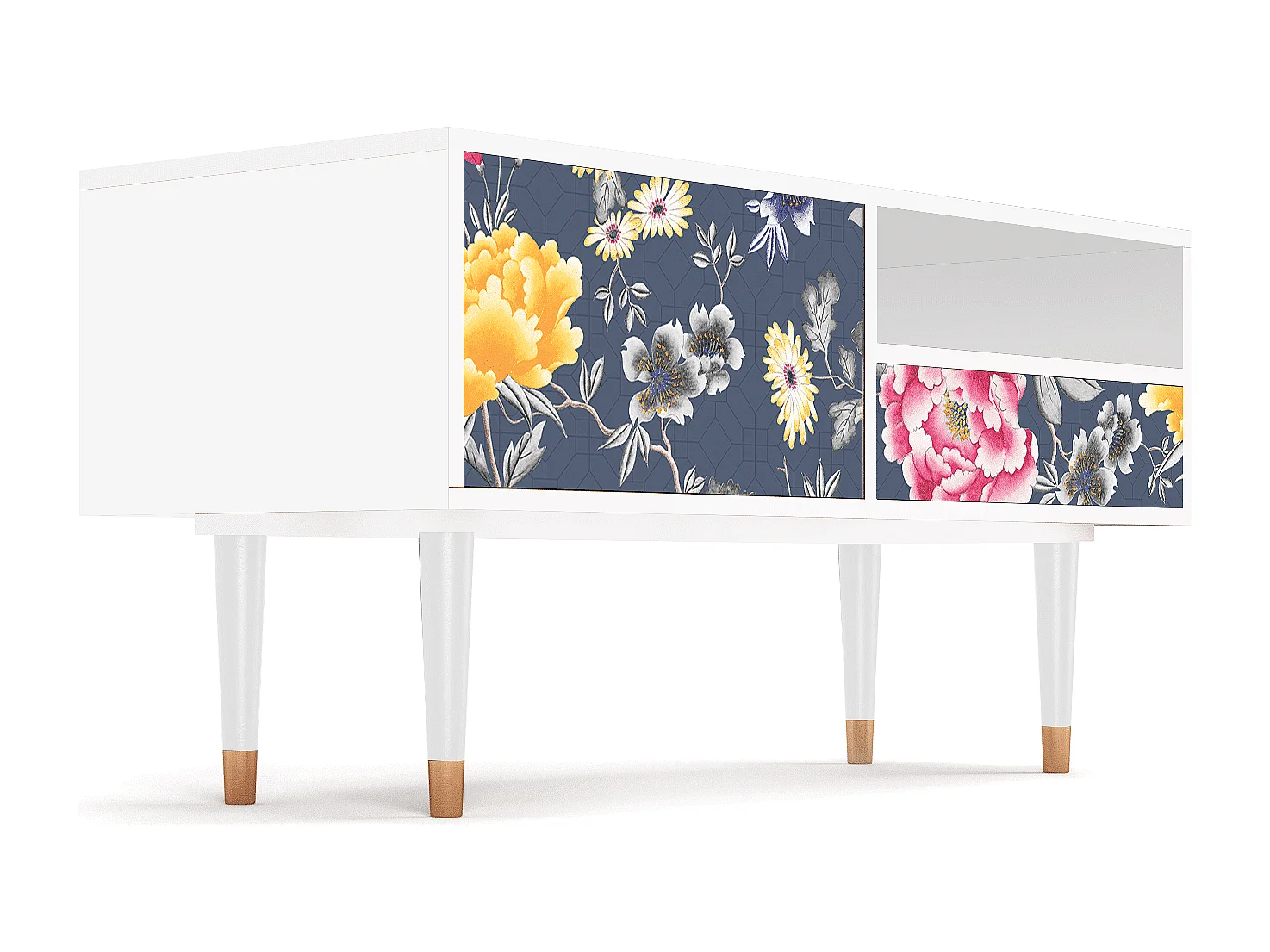 Szafka RTV - 115х59х48 cm - T3 - Dark Flower Bed, Biały