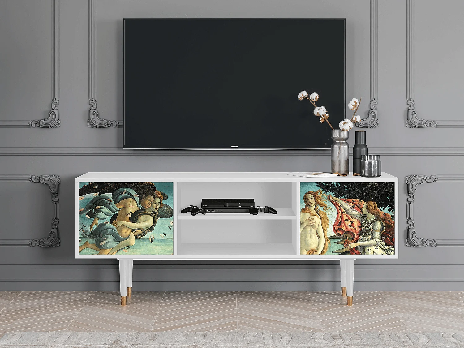 Szafka RTV - 170х69х48 cm - T2 - The Birth of Venus, Biały