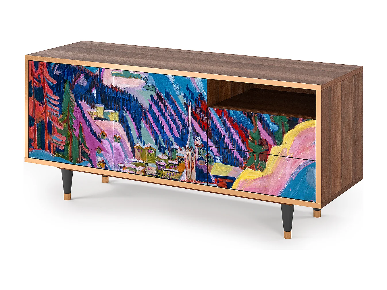 Meuble TV - 125х56х41 cm - T7 - Davos Winter, Noyer