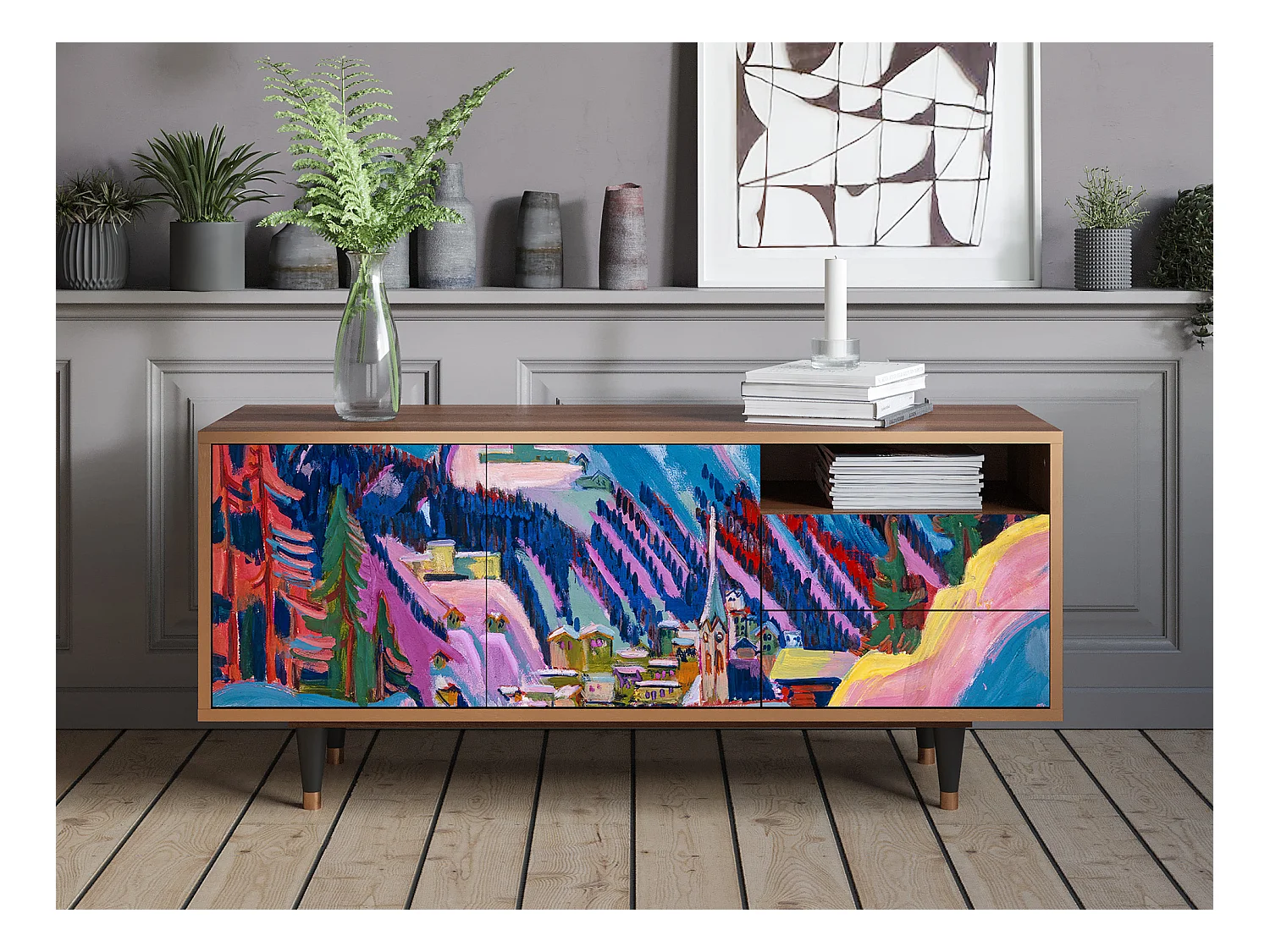 Meuble TV - 125х56х41 cm - T7 - Davos Winter, Noyer