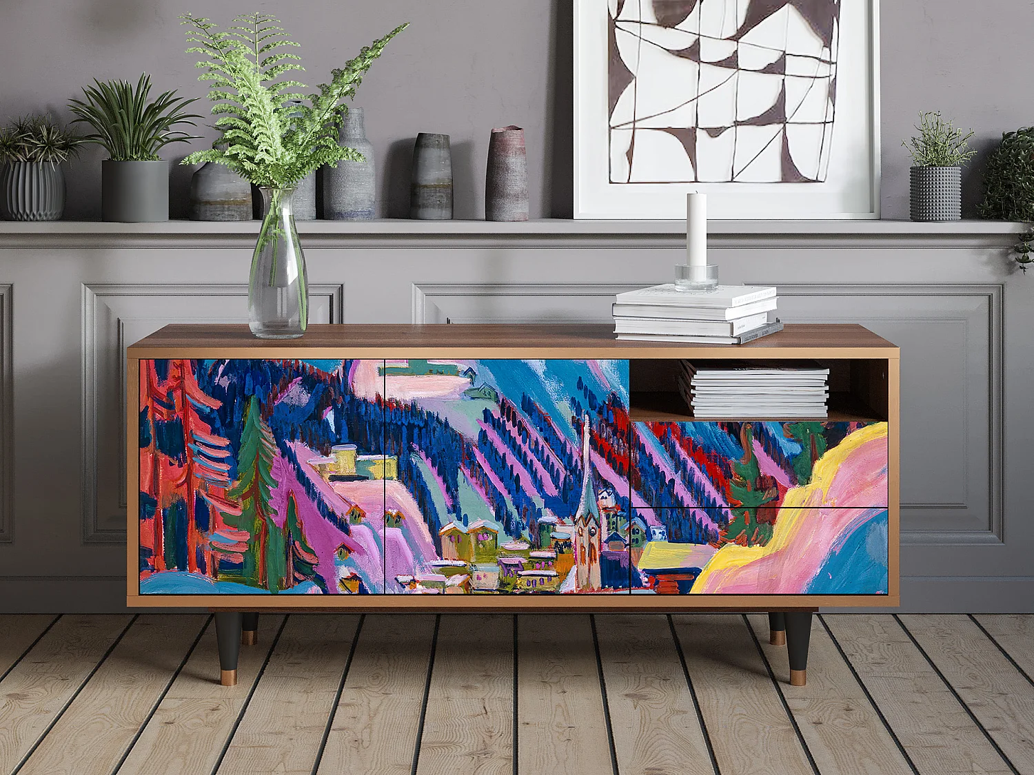 Meuble TV - 125х56х41 cm - T7 - Davos Winter, Noyer