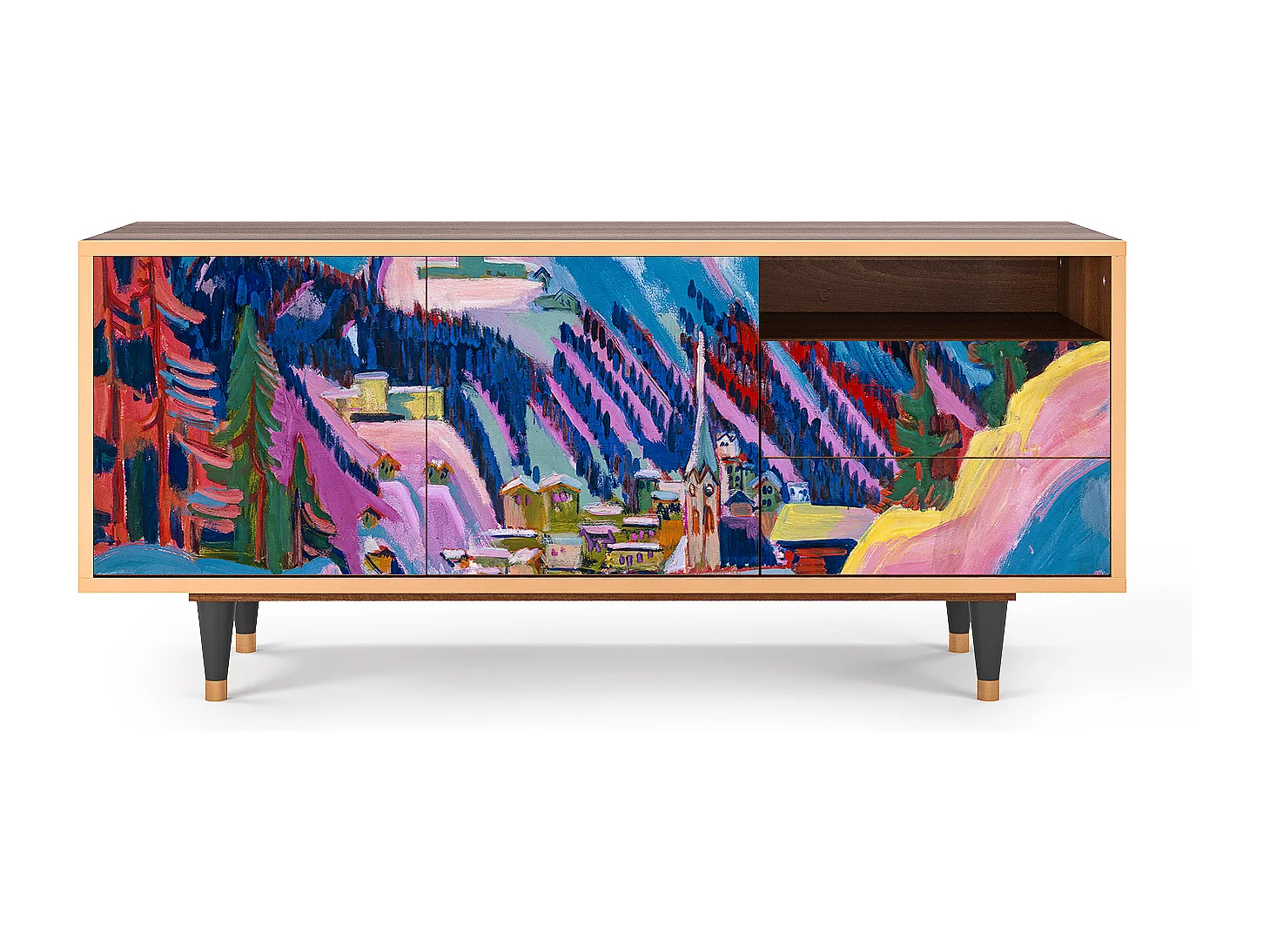 Meuble TV - 125х56х41 cm - T7 - Davos Winter, Noyer