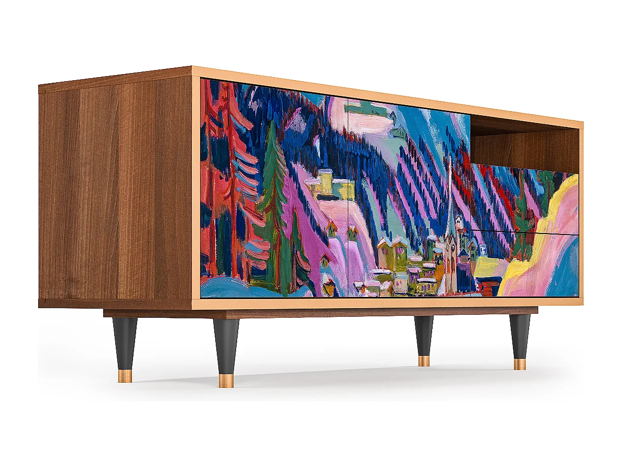 Meuble TV - 125х56х41 cm - T7 - Davos Winter, Noyer