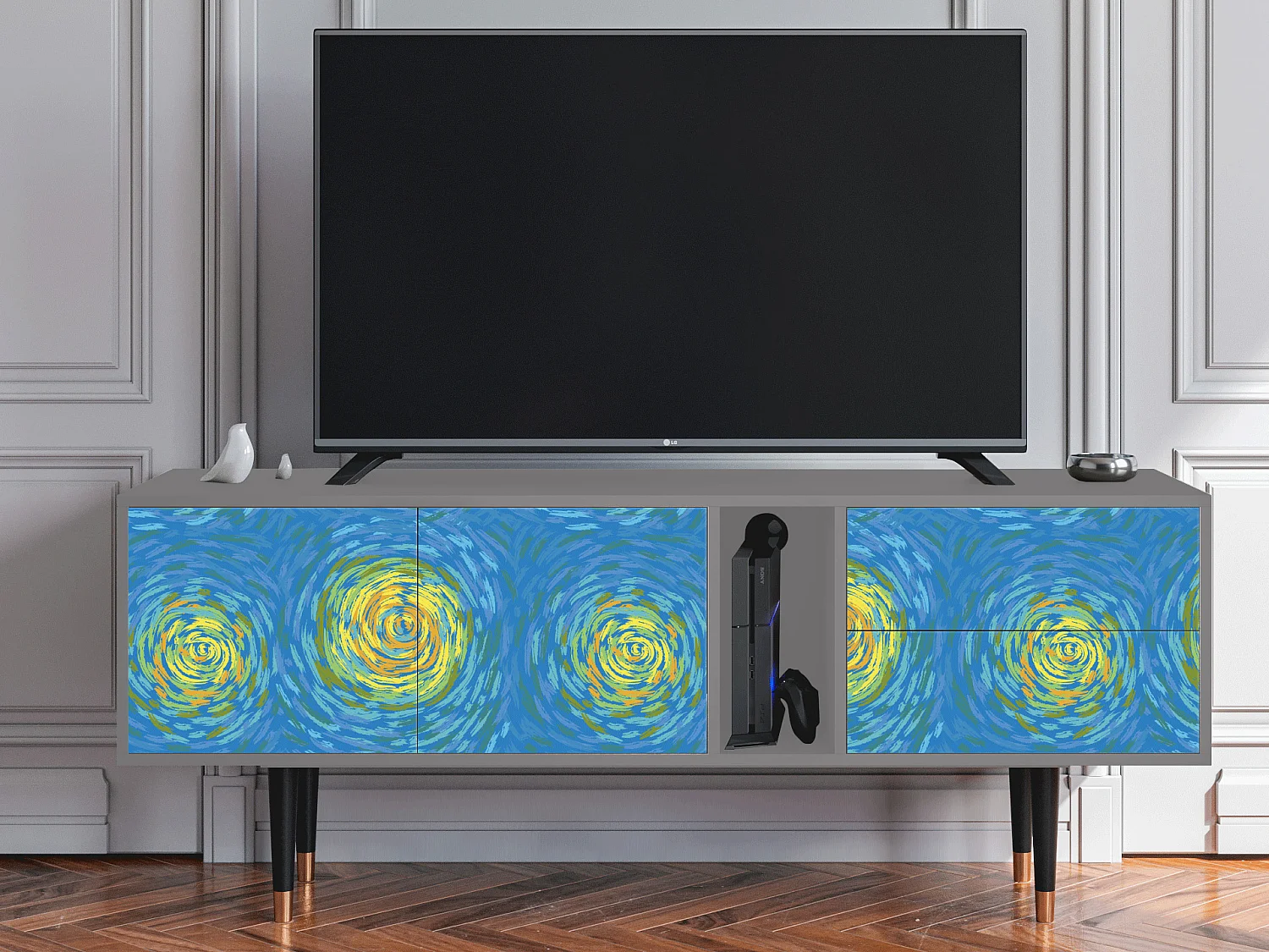 Szafka RTV - 170х69х48 cm - T1 - Van Gogh Lights, Szary