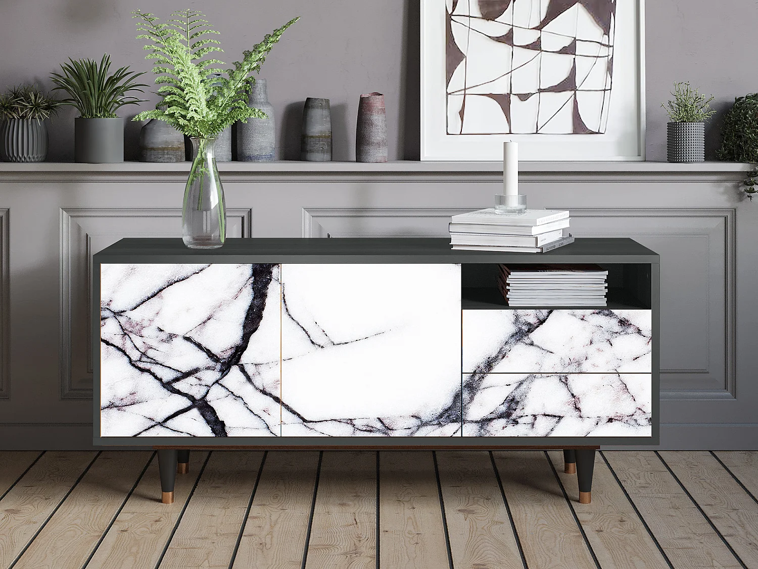 Mobile TV - 125х56х41 cm - T7 - Raven Marble, Antracite