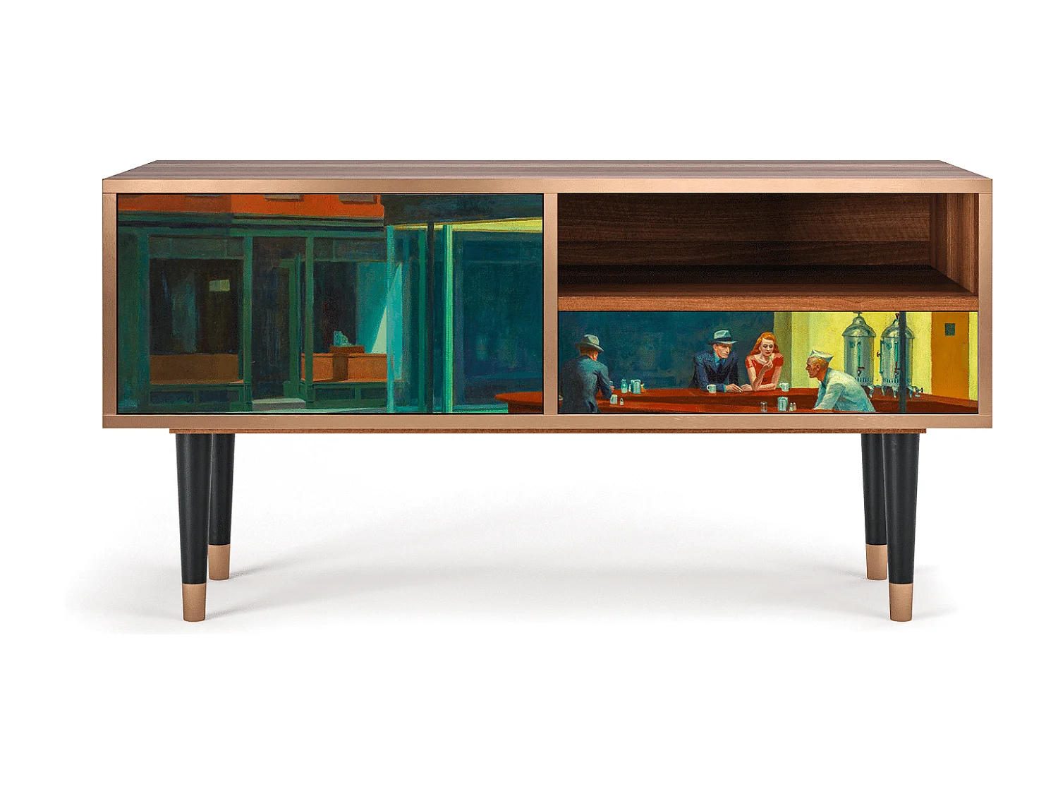 Szafka RTV - 115х59х48 cm - T3 - Nighthawks by Hopper, Orzech