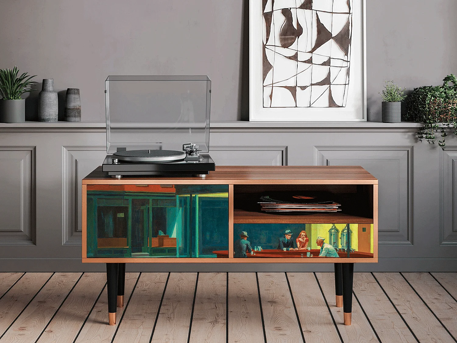 TV-meubel - 115х59х48 cm - T3 - Nighthawks by Hopper, Walnoot