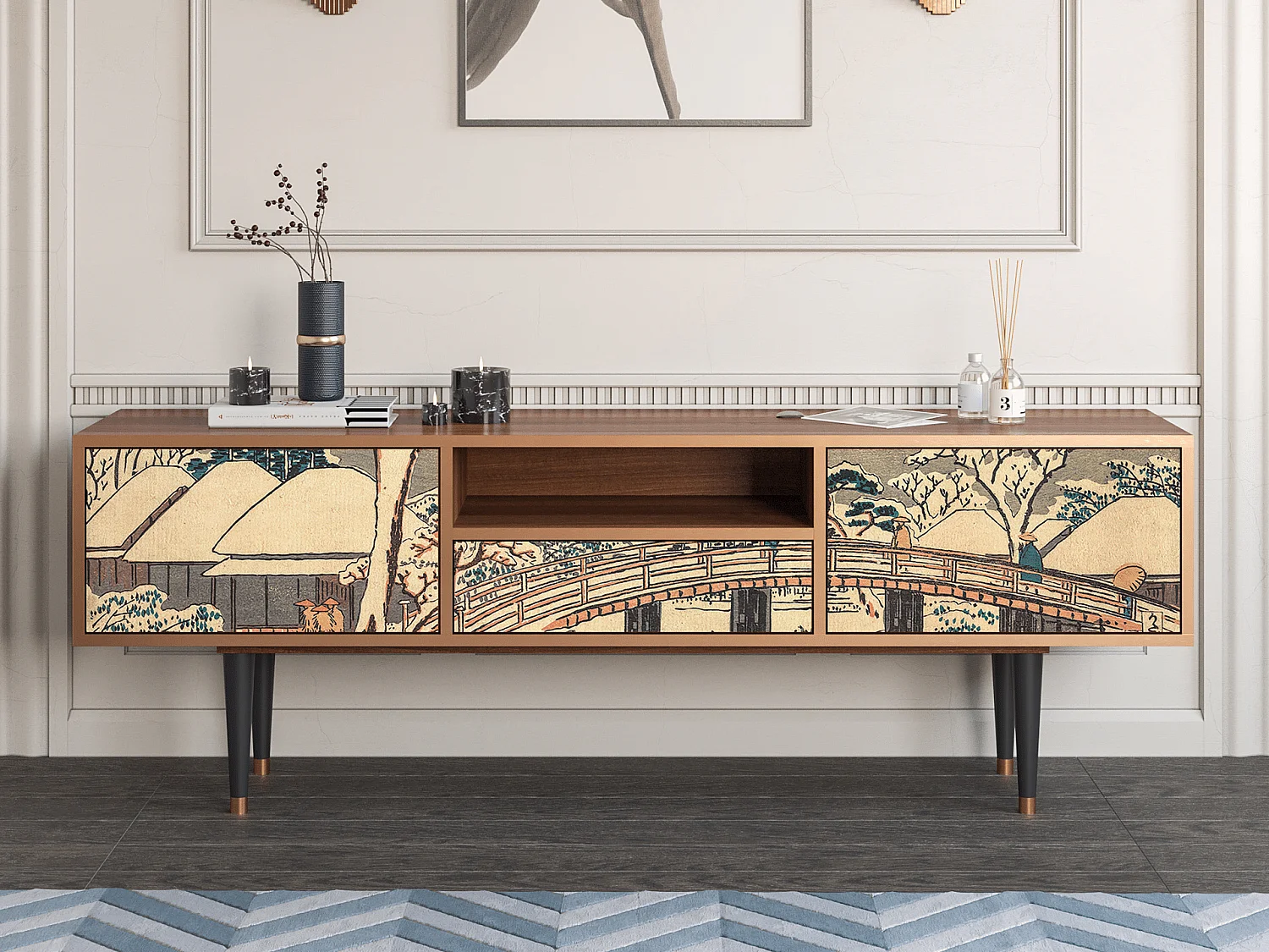 Mueble de TV - 170х59х41 cm - T6 - Katabira River, Nogal