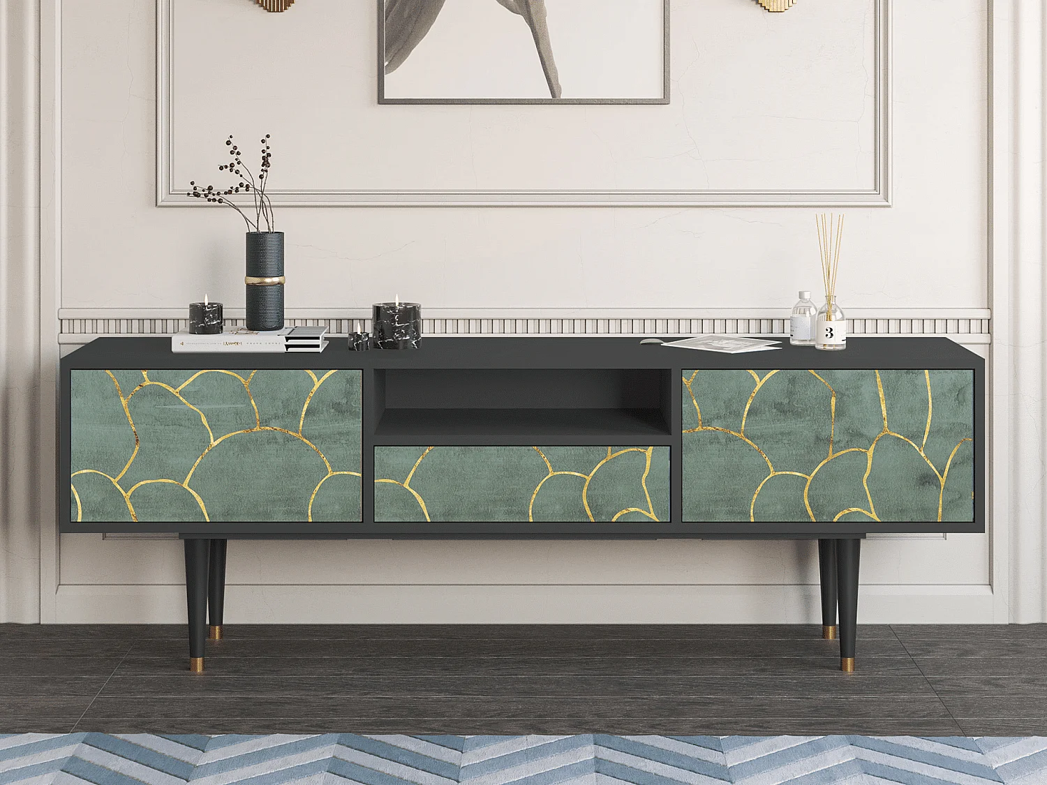 Meuble TV - 170х59х41 cm - T6 - Magnificent Water Lily, Anthracite