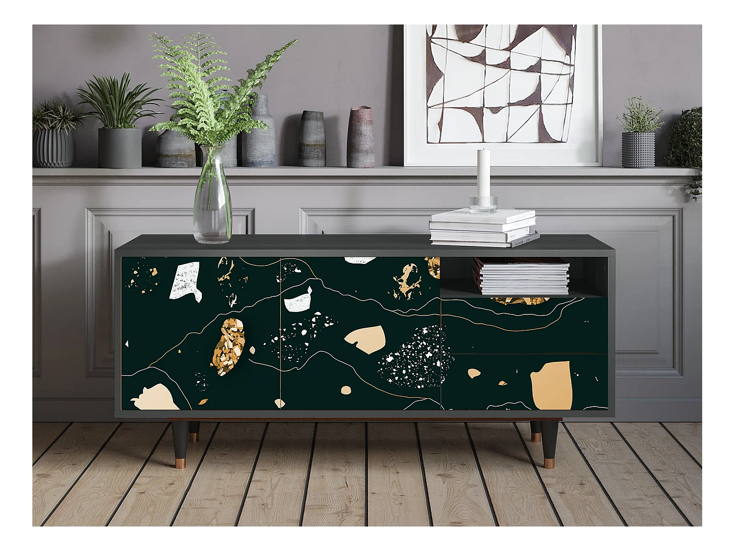 Mueble de TV - 125х56х41 cm - T7 - Space Rocks, Antracita