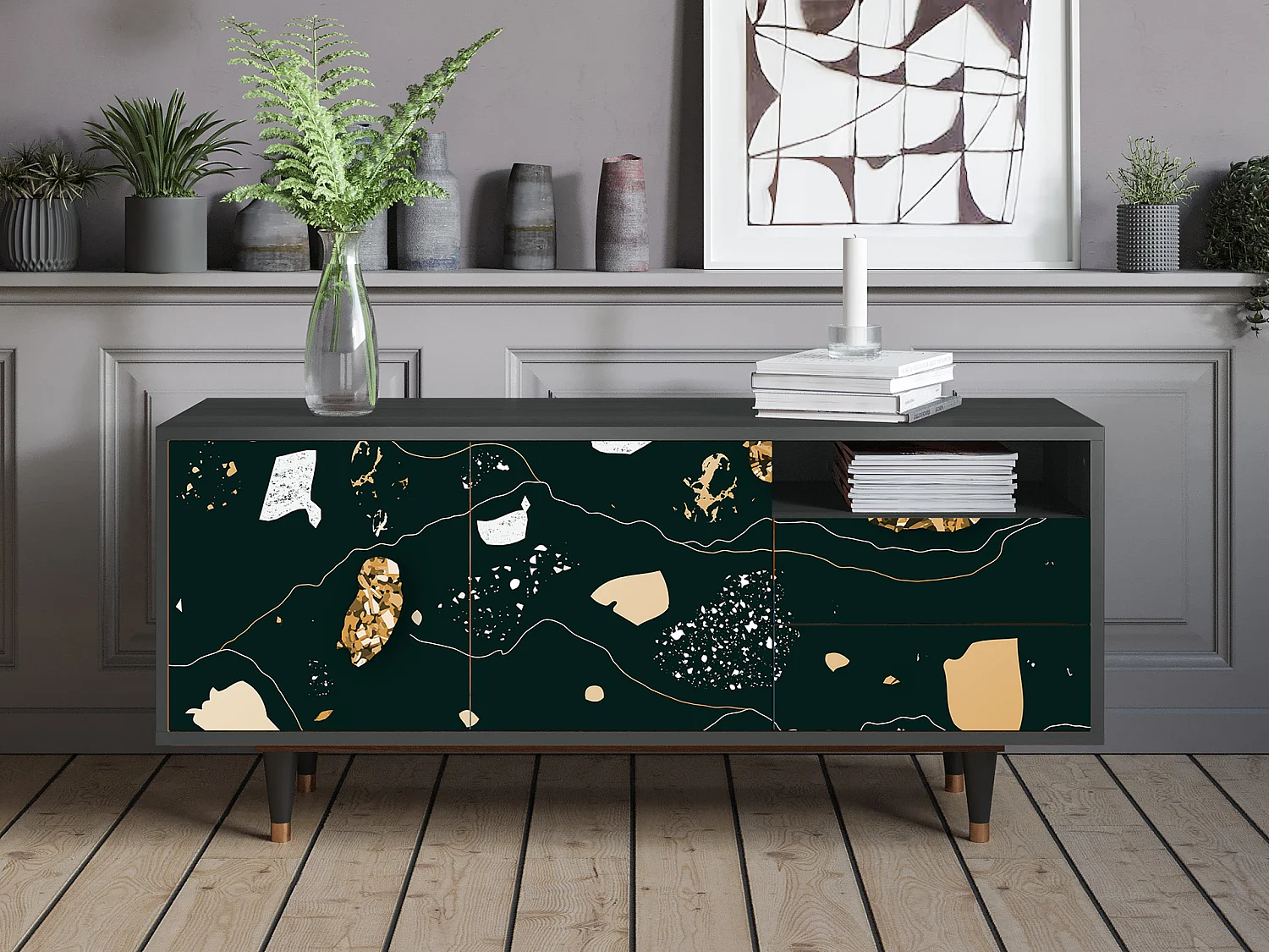 TV-meubel - 125х56х41 cm - T7 - Space Rocks, Antraciet