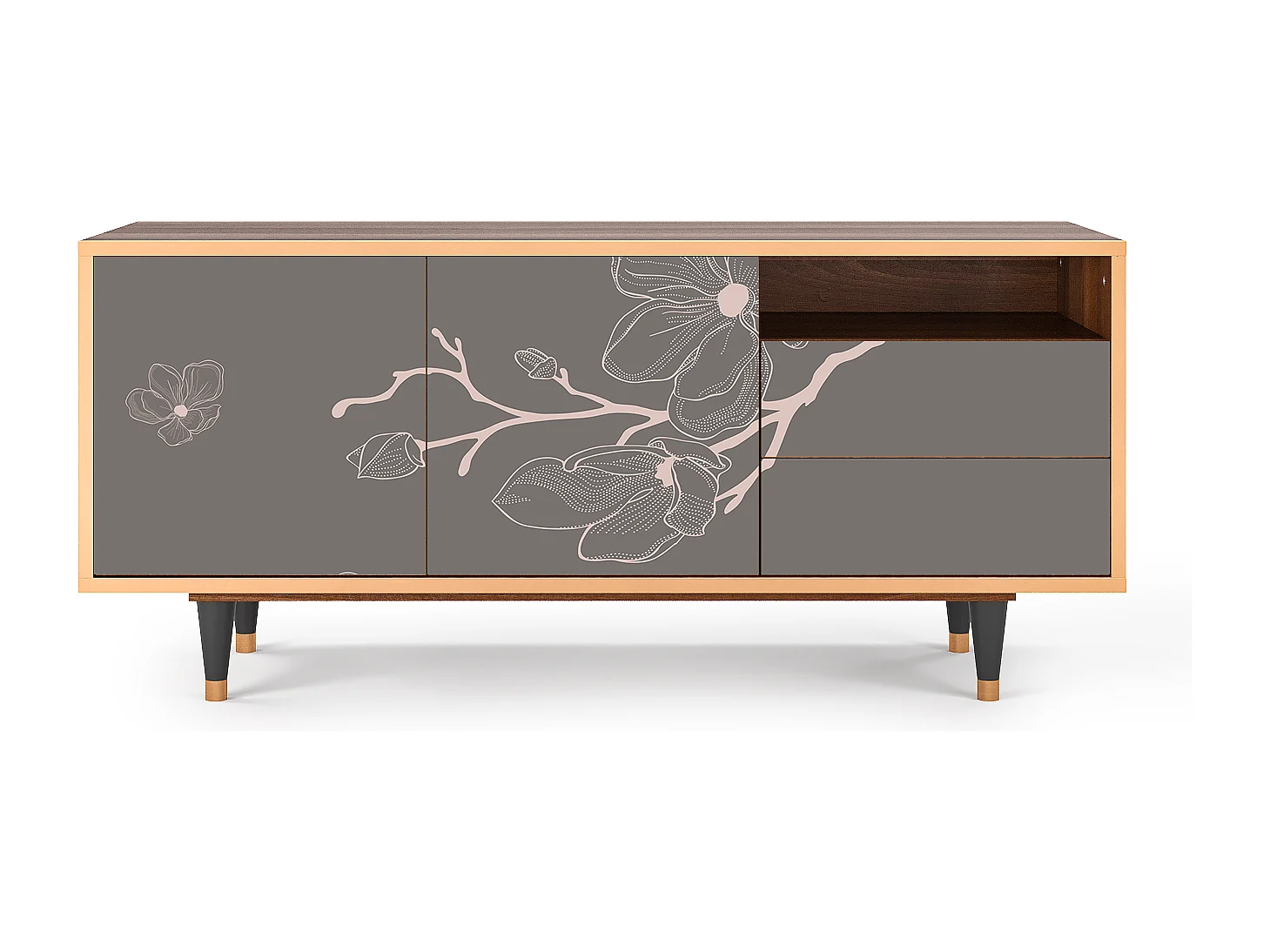 Mueble de TV - 125х56х41 cm - T7 - Cherry Blossom, Nogal