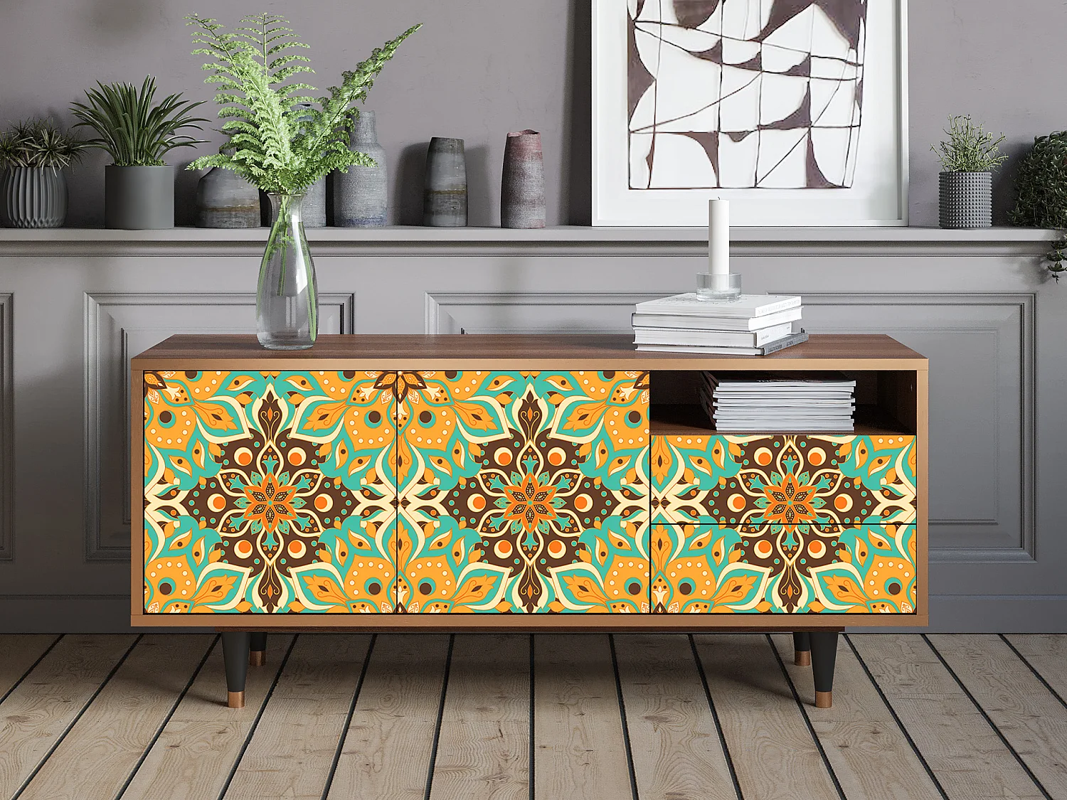 Szafka RTV - 125х56х41 cm - T7 - Indian Spices, Orzech