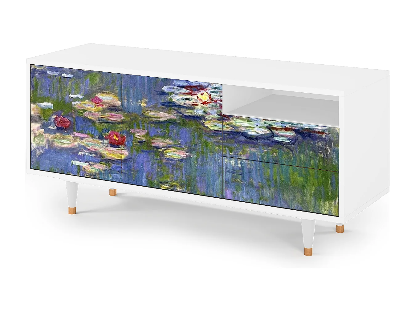 Meuble TV - 125х56х41 cm - T7 - The water lily pond  , Blanc