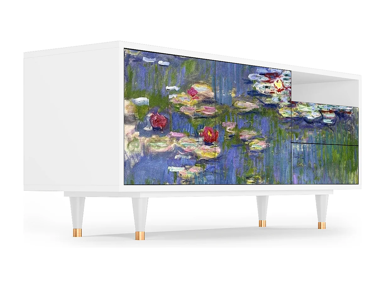 Meuble TV - 125х56х41 cm - T7 - The water lily pond  , Blanc