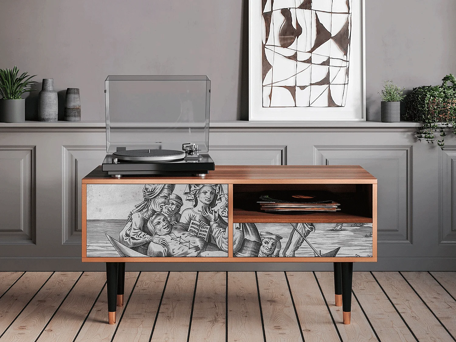 TV-Möbel - 115х59х48 cm - T3 - Blau Schuyte, Walnuss