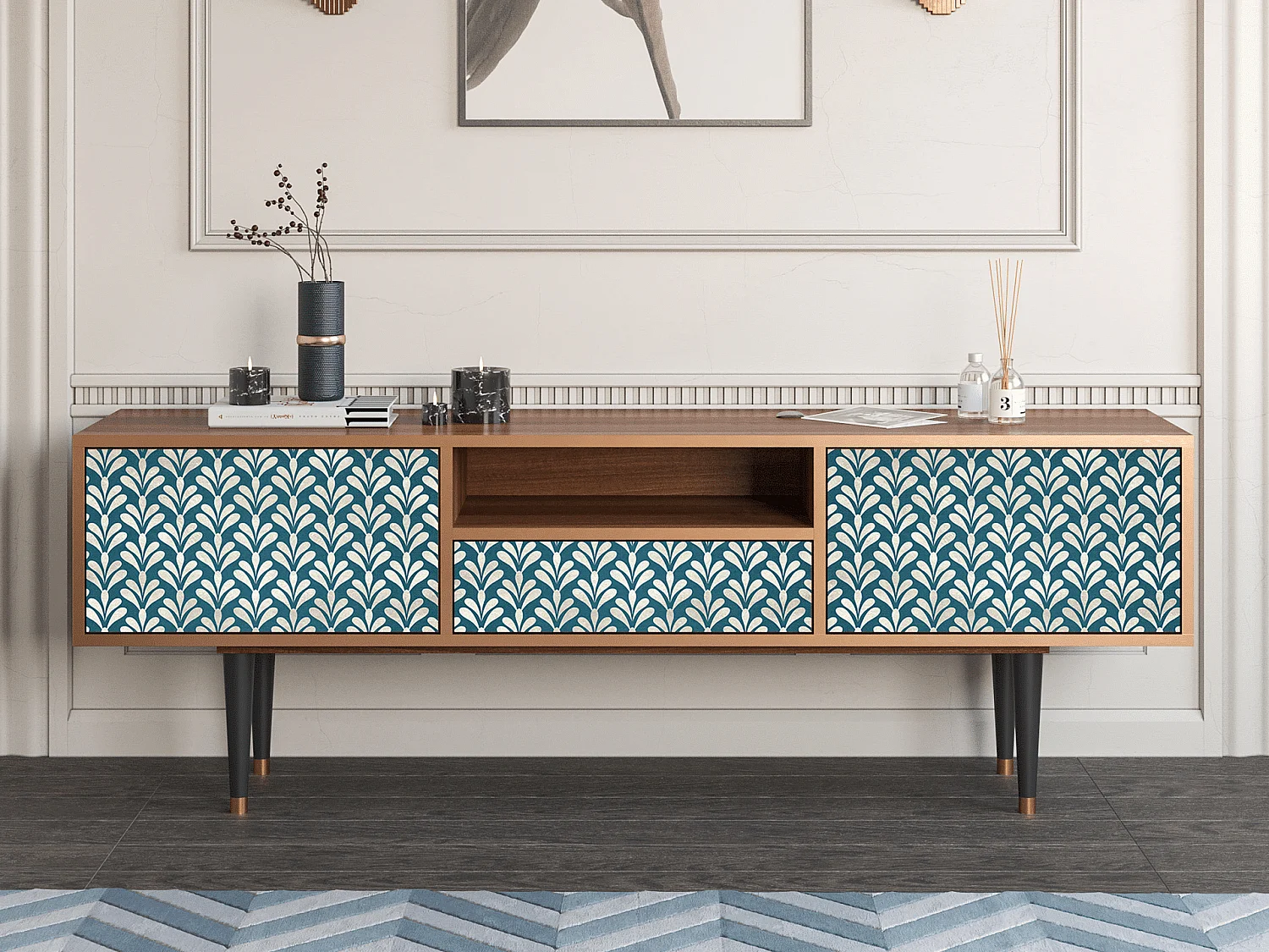 Meuble TV - 170х59х41 cm - T6 - Milky Tears, Noyer