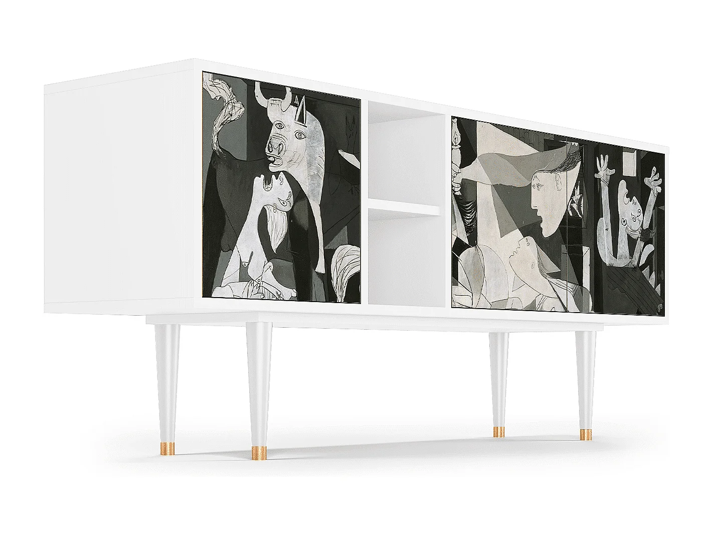 Mueble de TV - 150х69х41 cm - T5 - Guernica by Picasso, Blanco