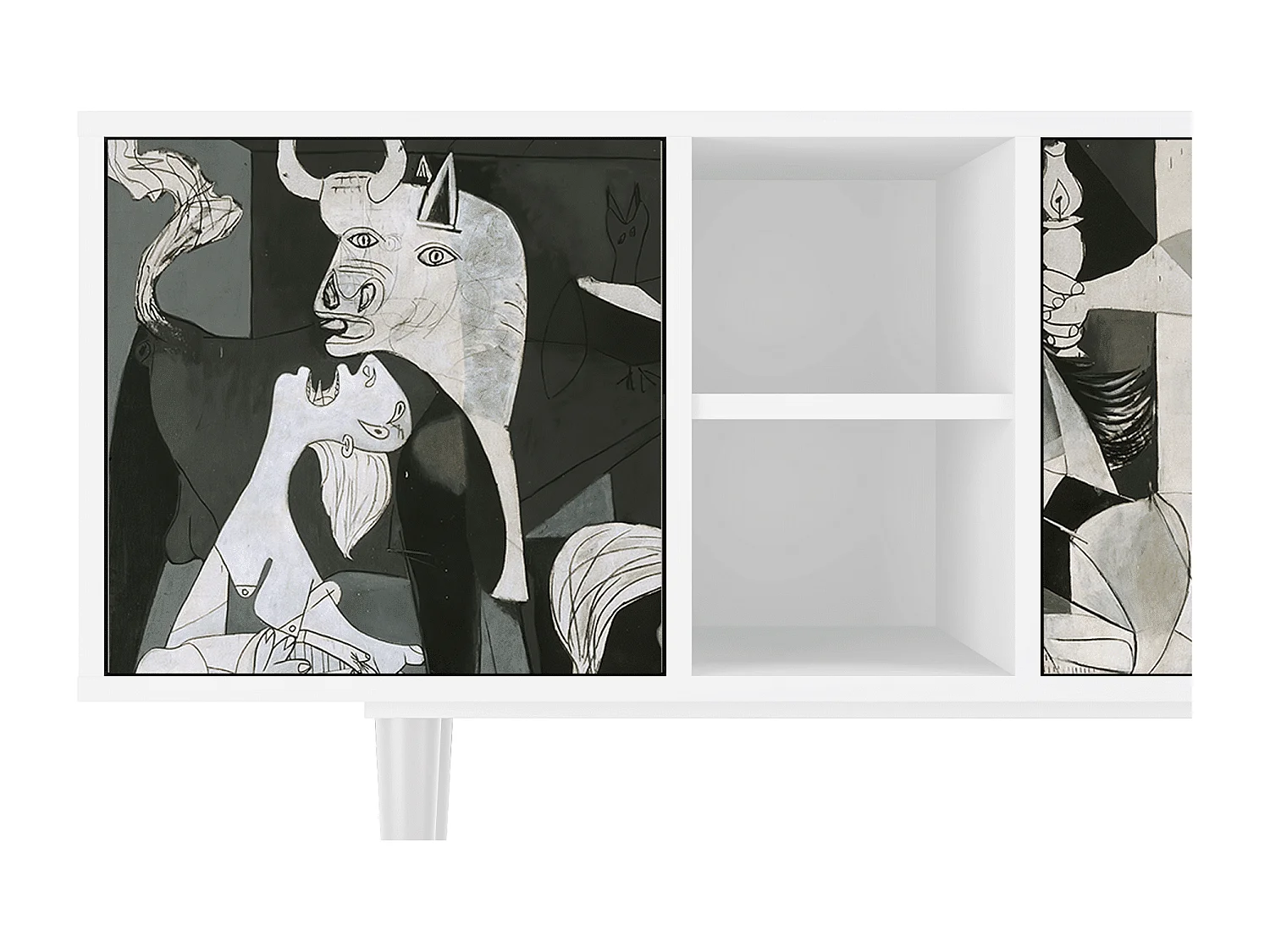 Mueble de TV - 150х69х41 cm - T5 - Guernica by Picasso, Blanco