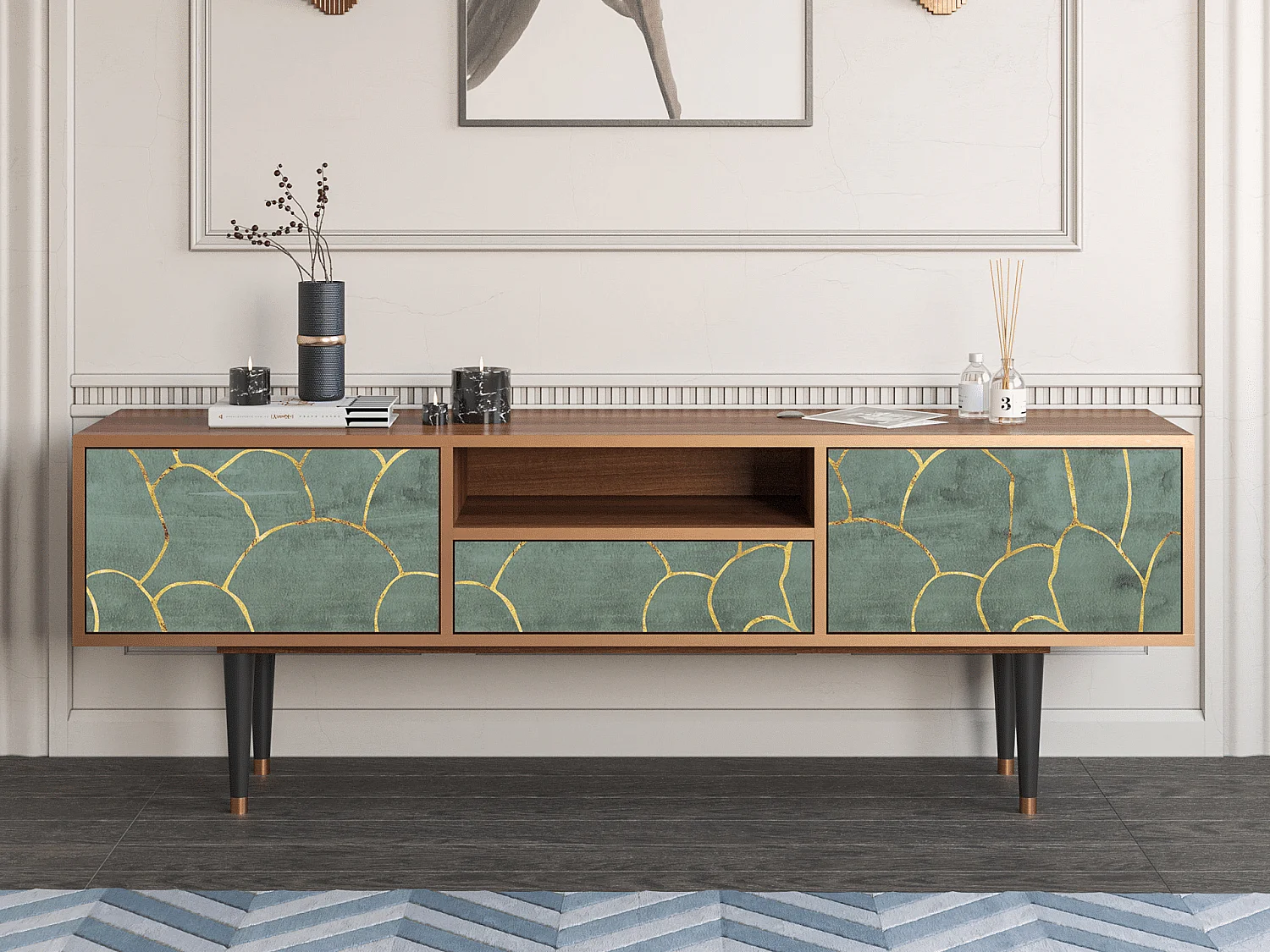 Meuble TV - 170х59х41 cm - T6 - Magnificent Water Lily, Noyer