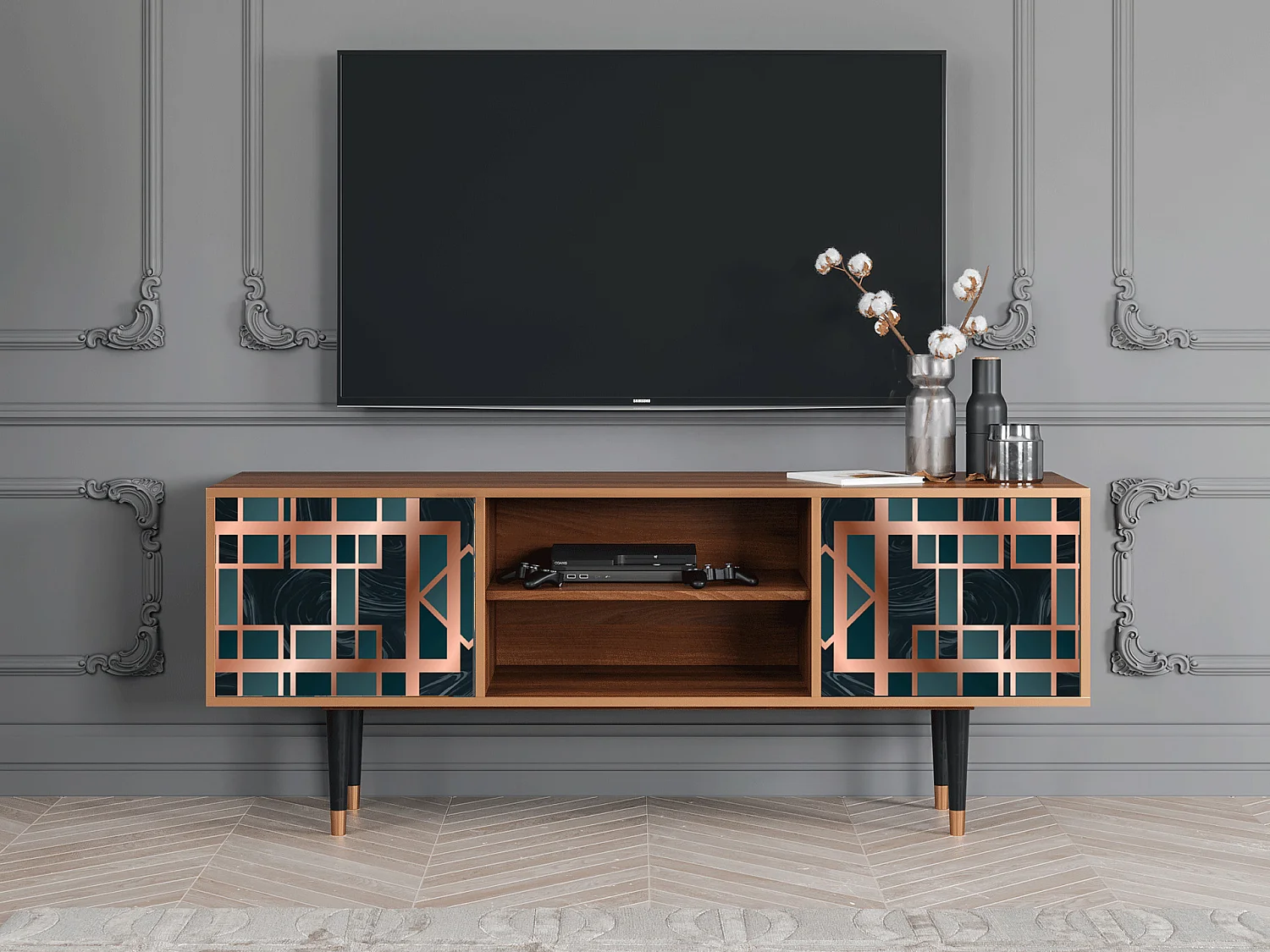 Mueble de TV - 170х69х48 cm - T2 - Emerald Metro, Nogal