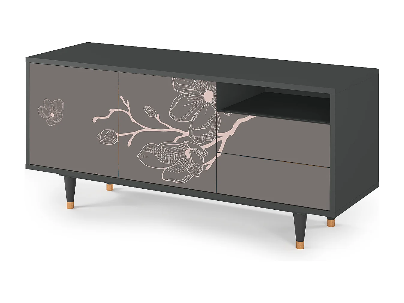 Mueble de TV - 125х56х41 cm - T7 - Cherry Blossom, Antracita