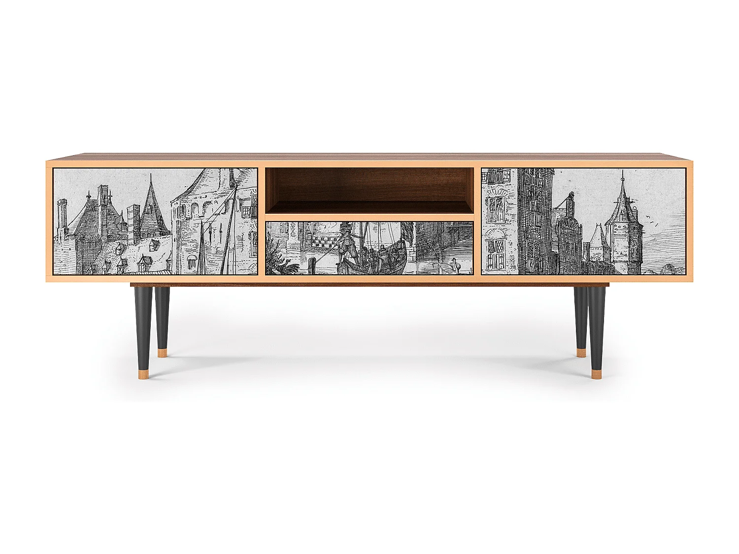 Meuble TV - 170х59х41 cm - T6 - Castle with Bridge, Noyer