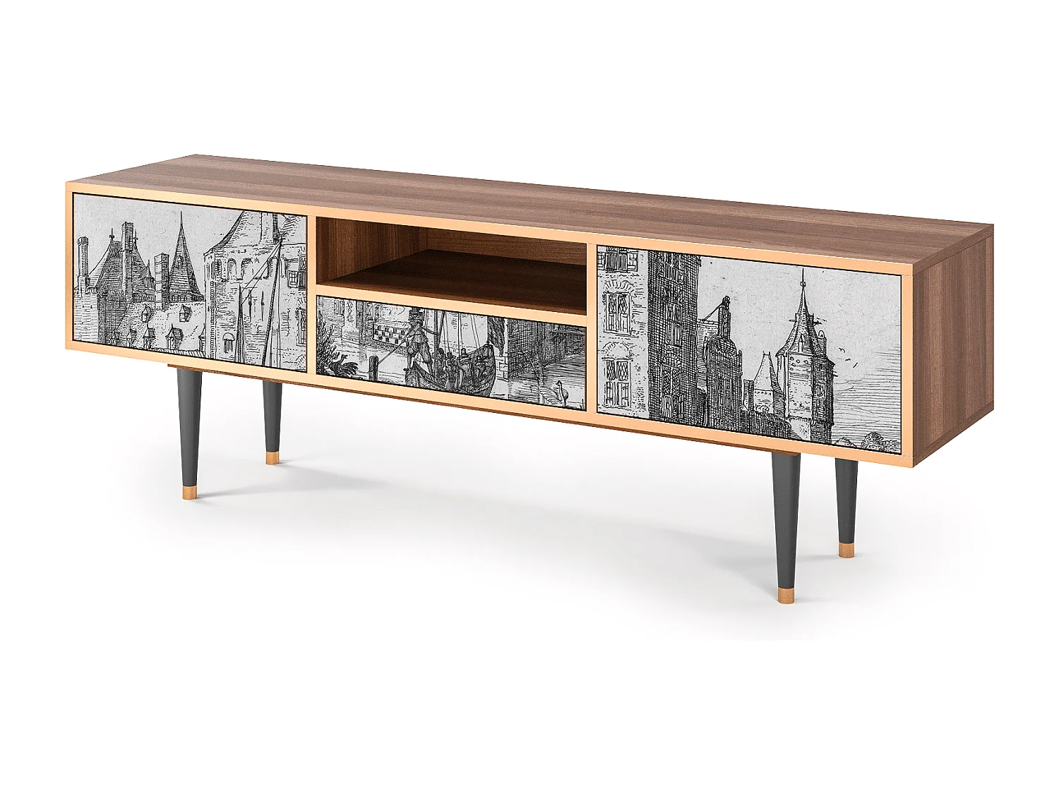 Meuble TV - 170х59х41 cm - T6 - Castle with Bridge, Noyer