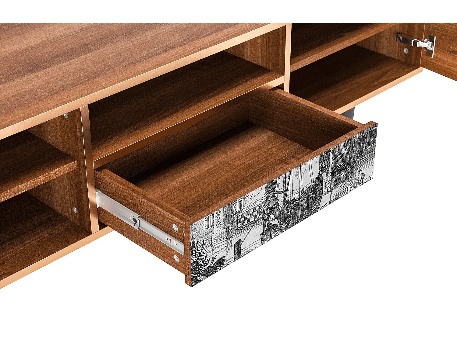 Meuble TV - 170х59х41 cm - T6 - Castle with Bridge, Noyer