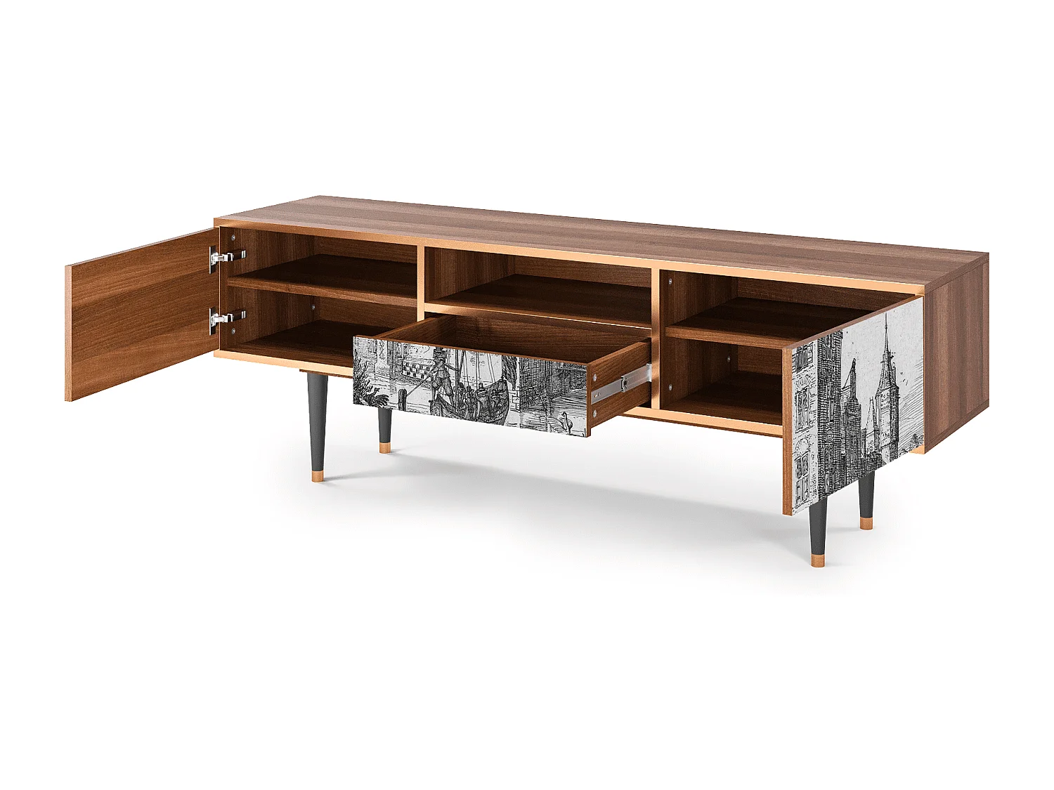 Meuble TV - 170х59х41 cm - T6 - Castle with Bridge, Noyer