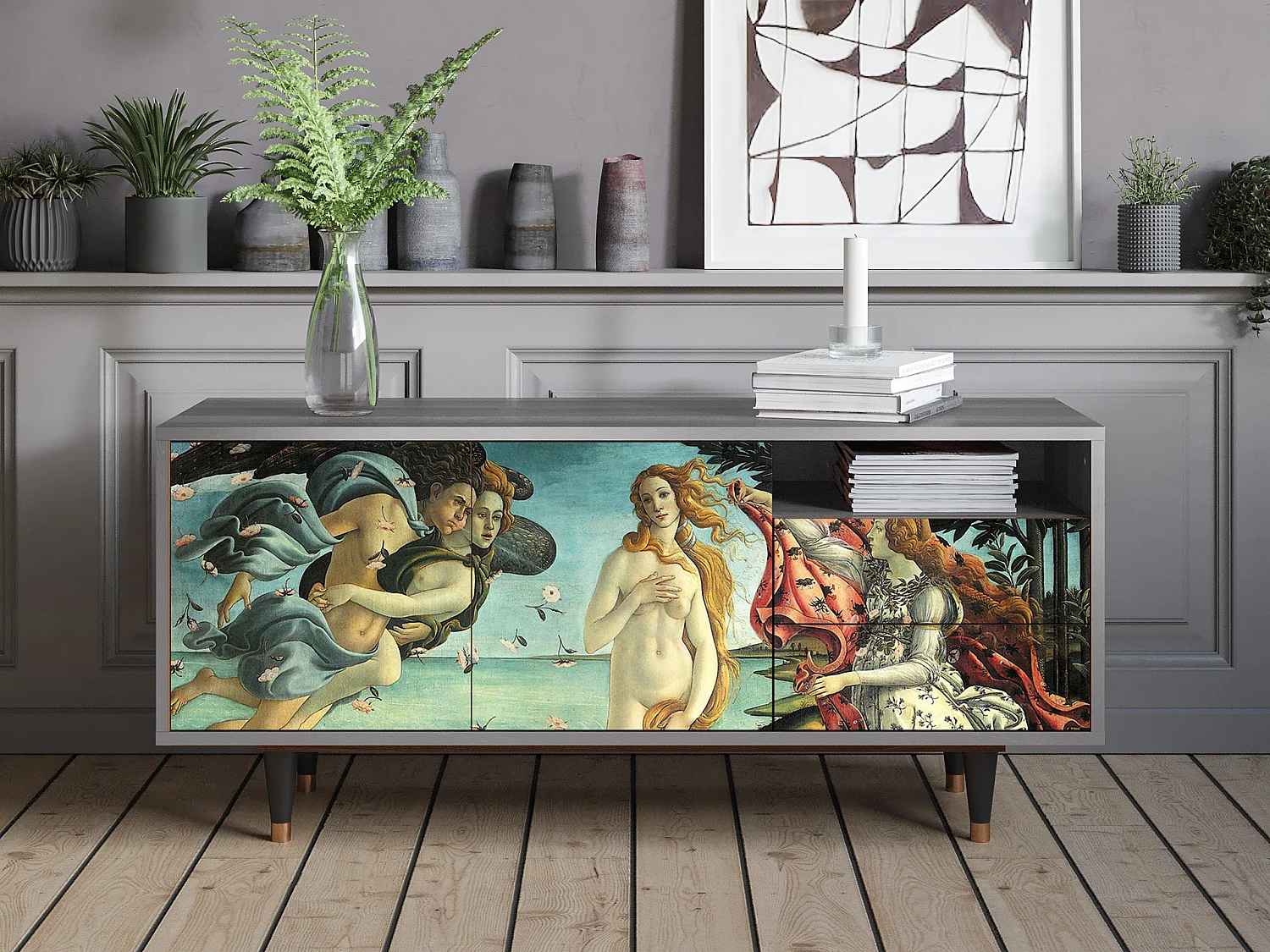 Szafka RTV - 125х56х41 cm - T7 - The Birth of Venus, Szary