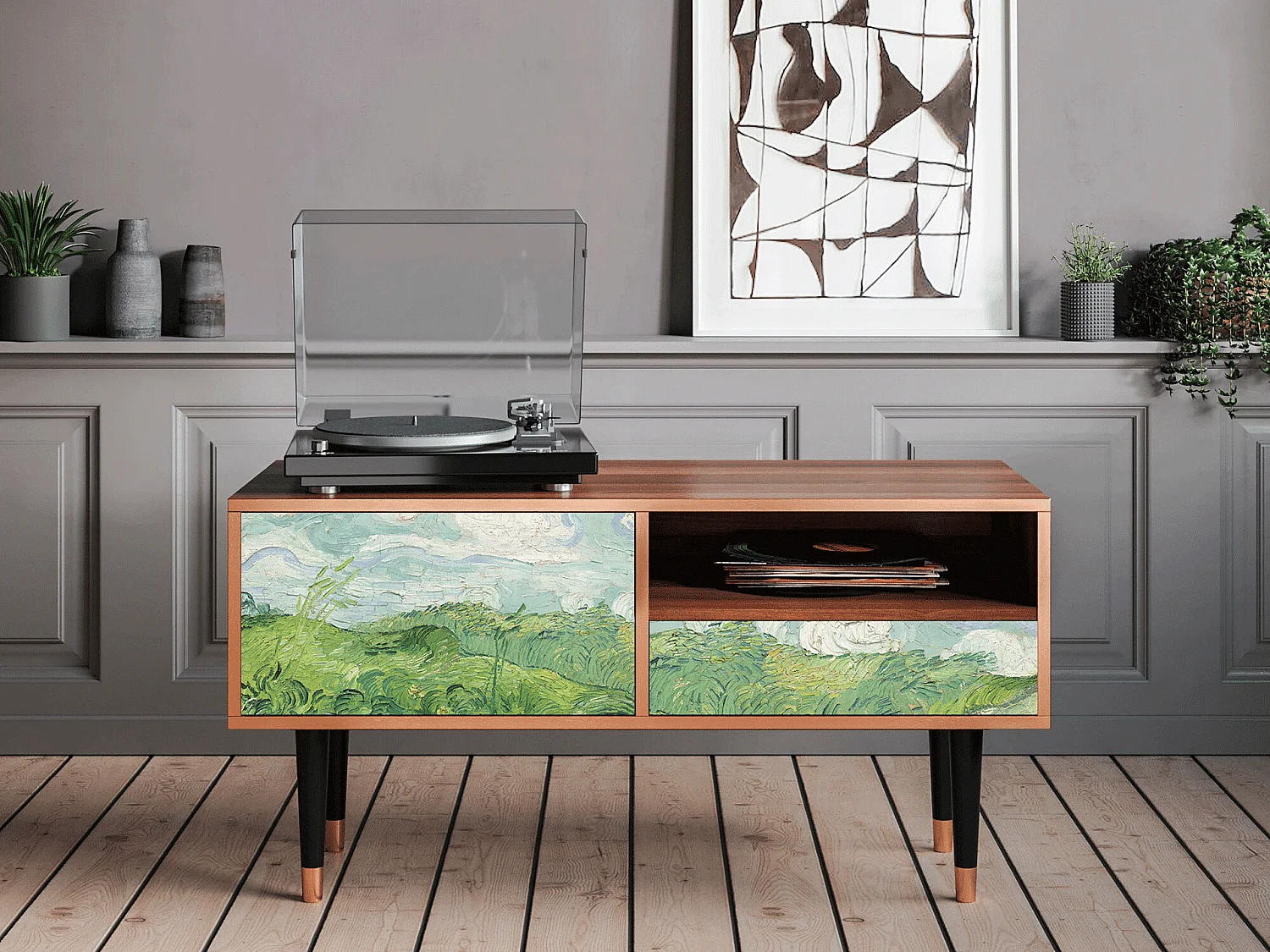 Mobile TV - 115х59х48 cm - T3 - Green Wheat Fields, Noce