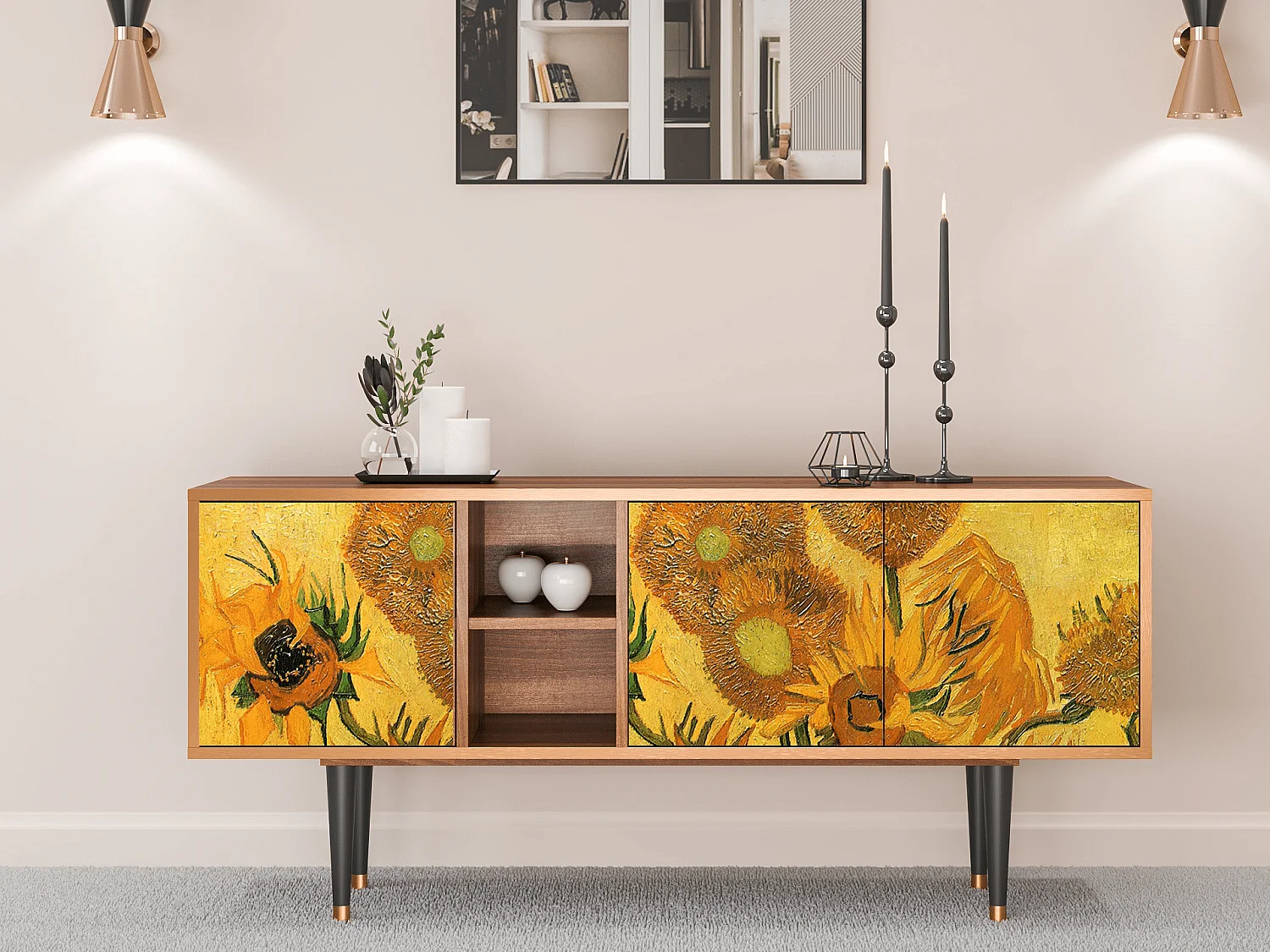 Meuble TV - 150х69х41 cm - T5 - Sunflowers, Noyer
