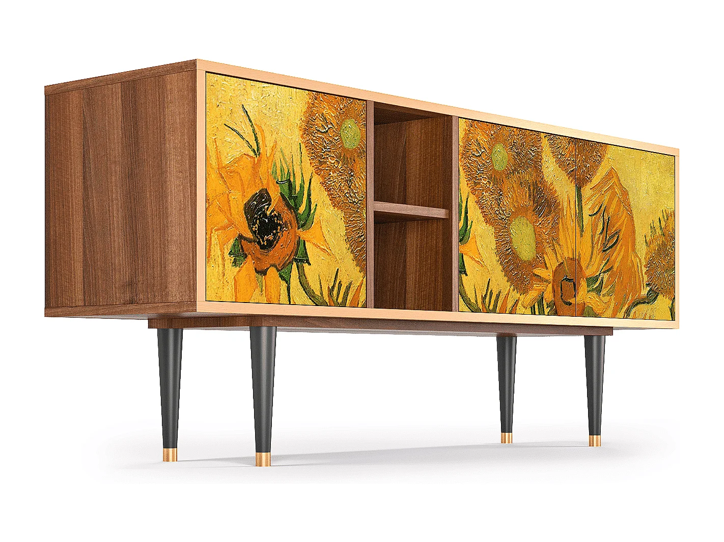 Meuble TV - 150х69х41 cm - T5 - Sunflowers, Noyer