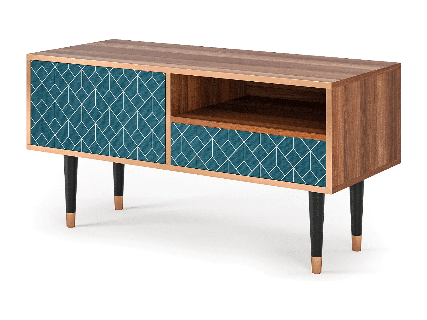 Meuble TV - 115х59х48 cm - T3 - Turquoise Geometry, Noyer