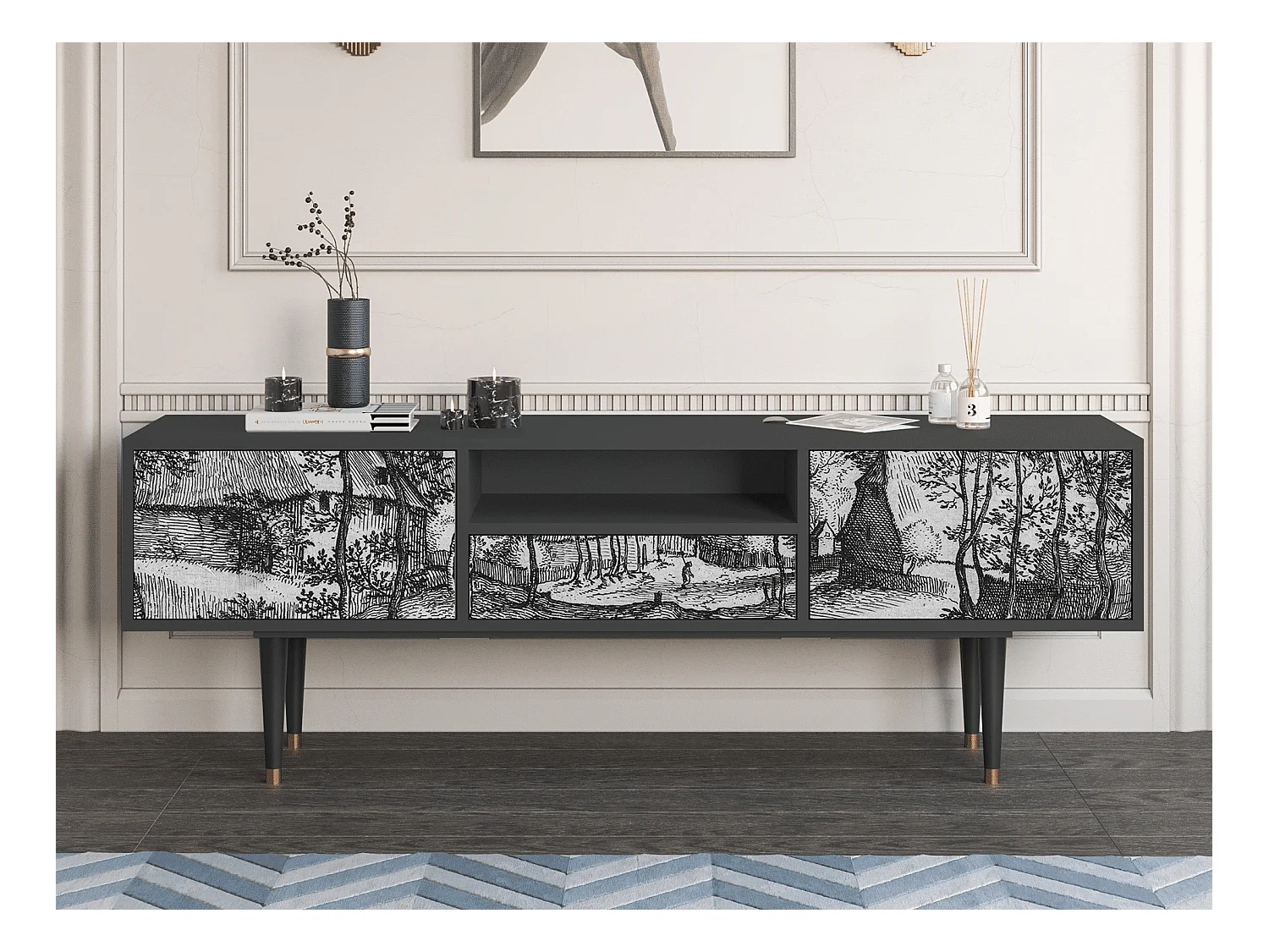 Meuble TV - 170х59х41 cm - T6 - Village Road, Anthracite