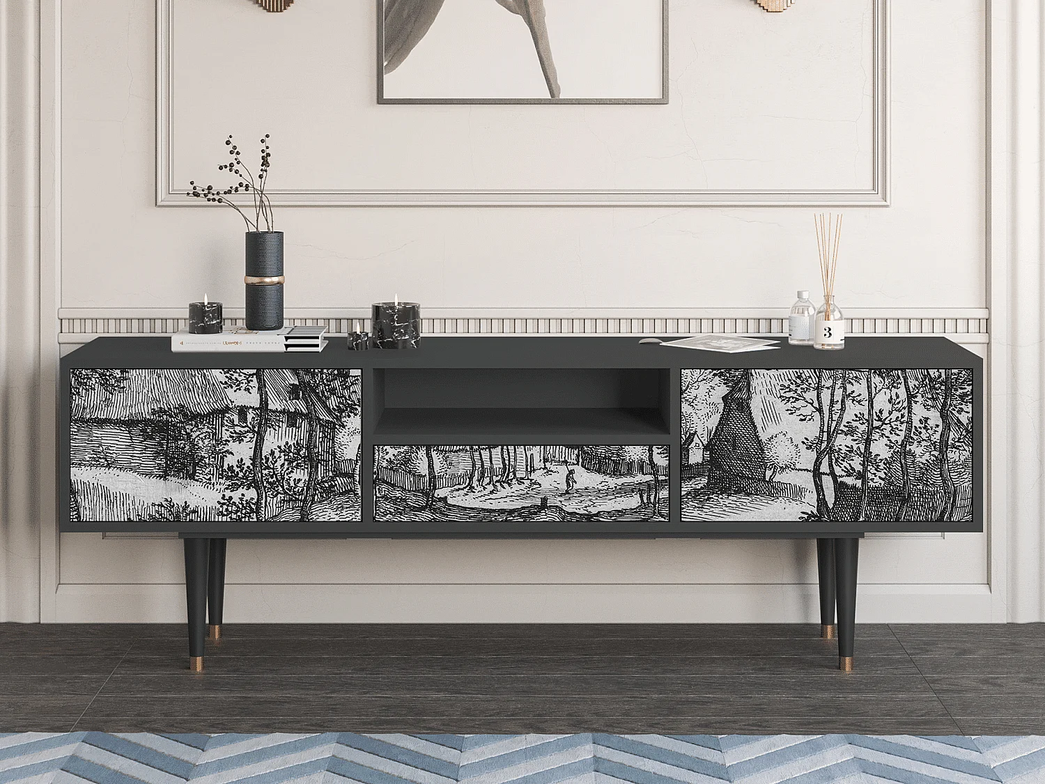 Meuble TV - 170х59х41 cm - T6 - Village Road, Anthracite