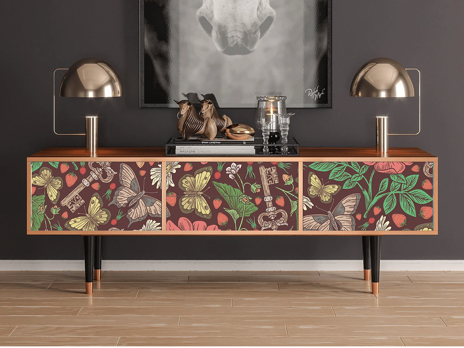 Meuble TV - 170х59х48 cm - T4 - Alice in Wonderland, Noyer