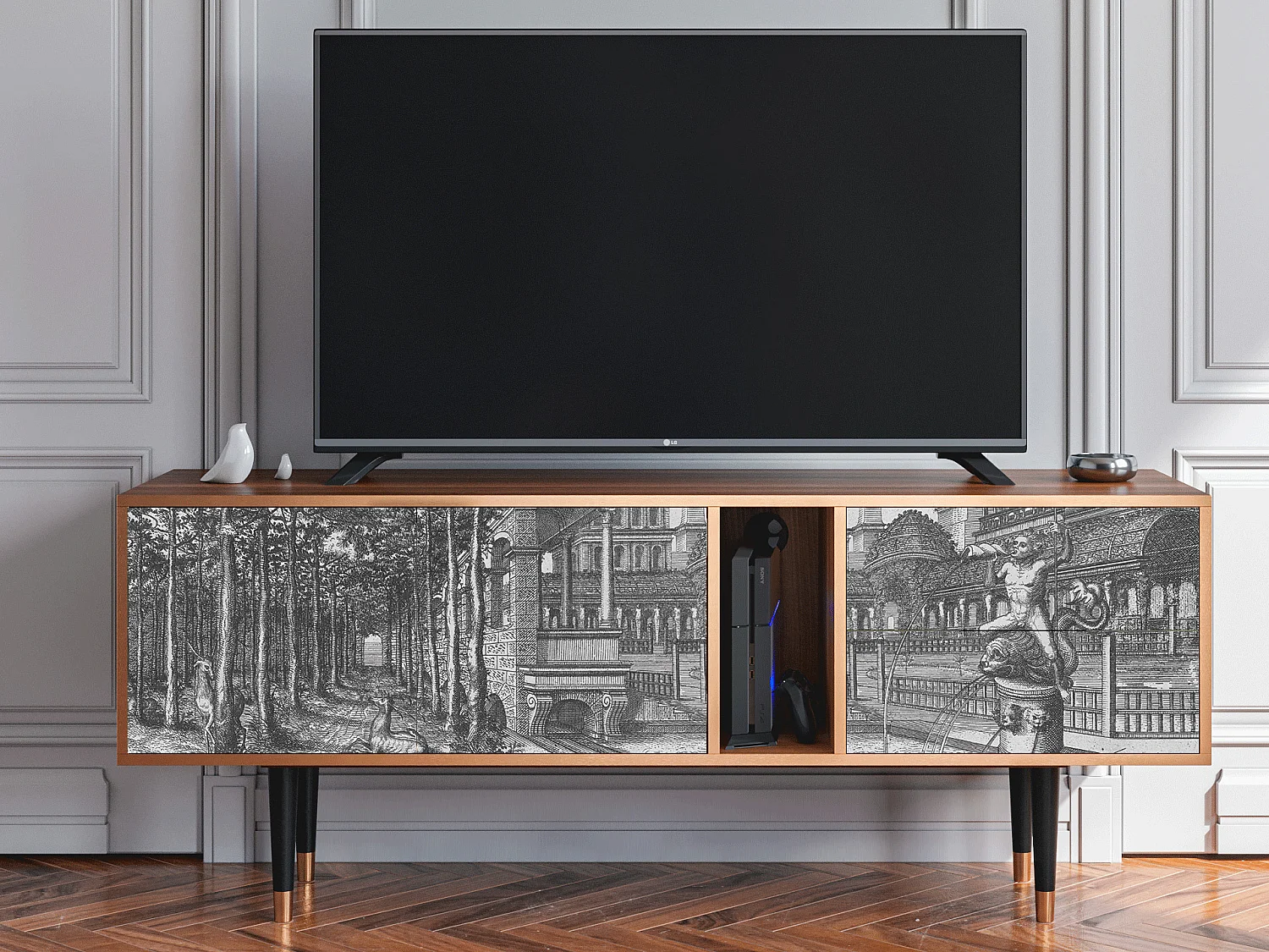 Meuble TV - 170х69х48 cm - T1 - View of the Piazza, Noyer
