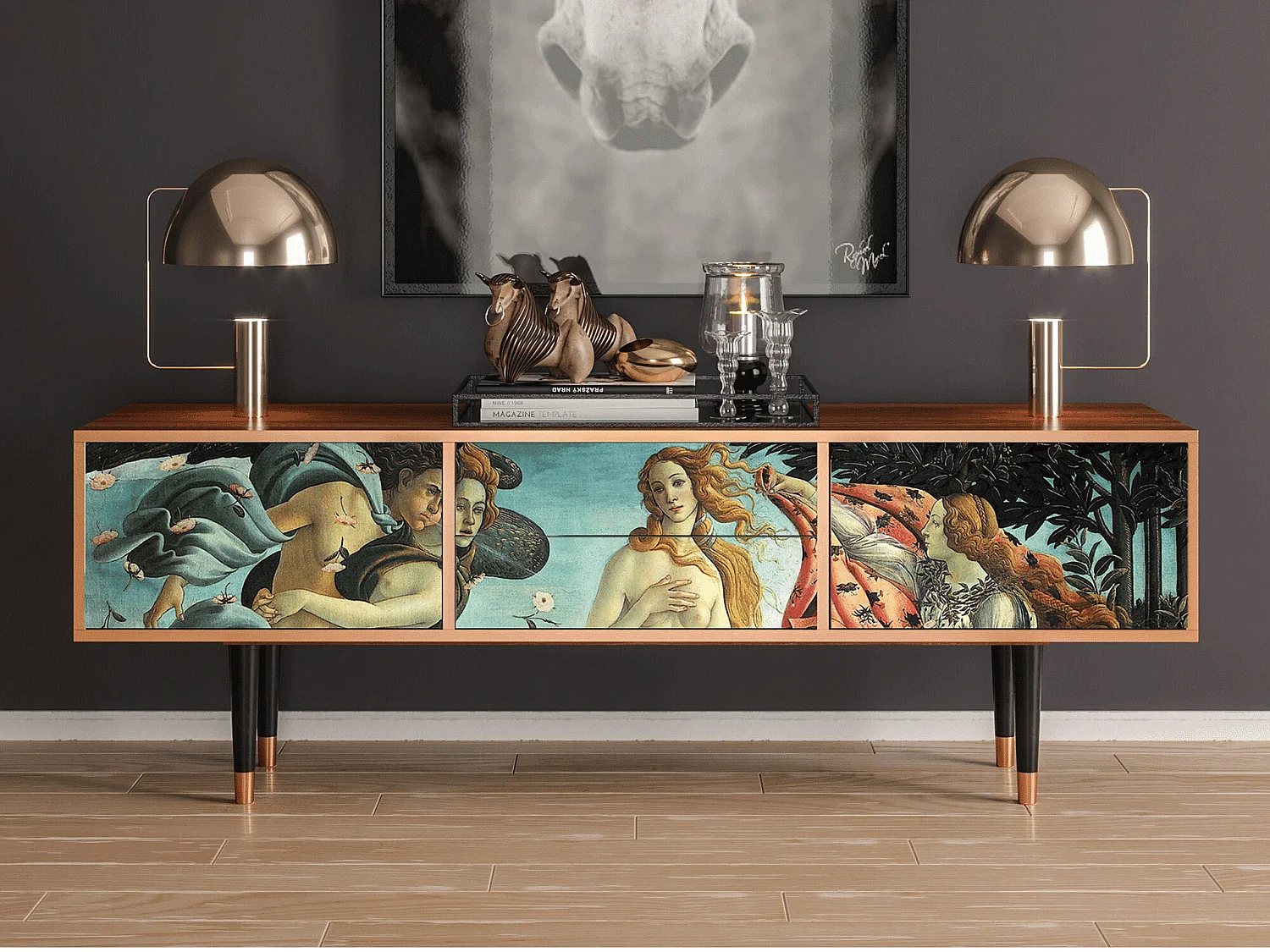 Szafka RTV - 170х59х48 cm - T4 - The Birth of Venus, Orzech